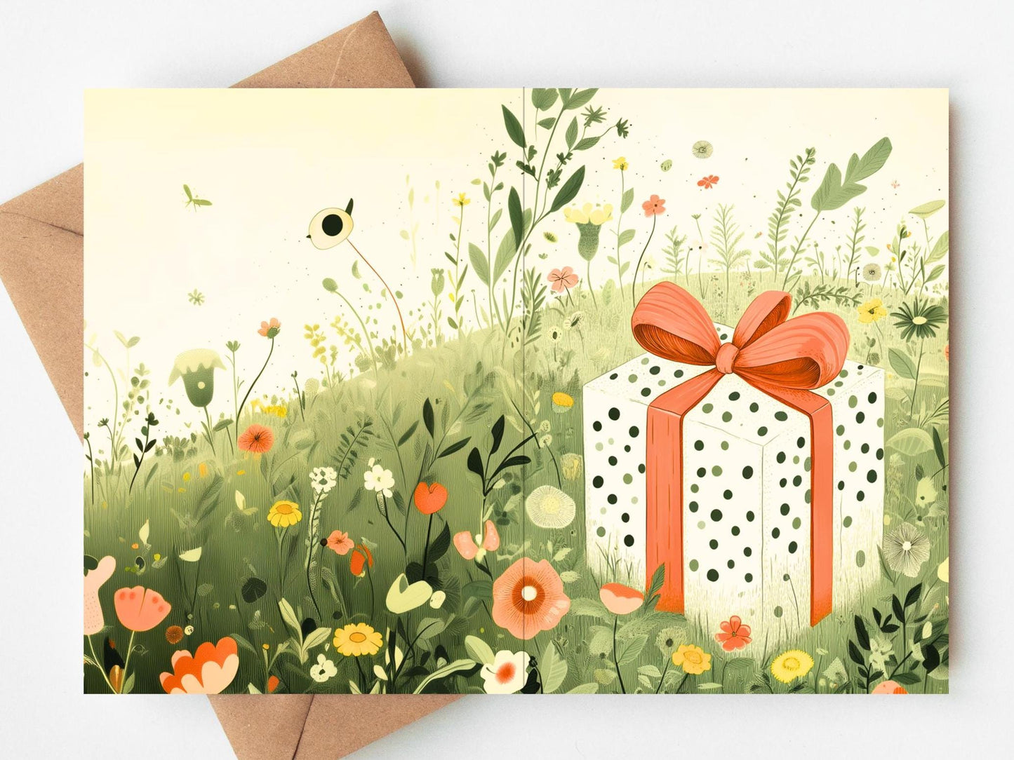 Floral folk-art greeting card, blank inside
