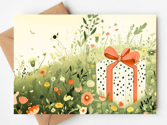 Floral folk-art greeting card, blank inside
