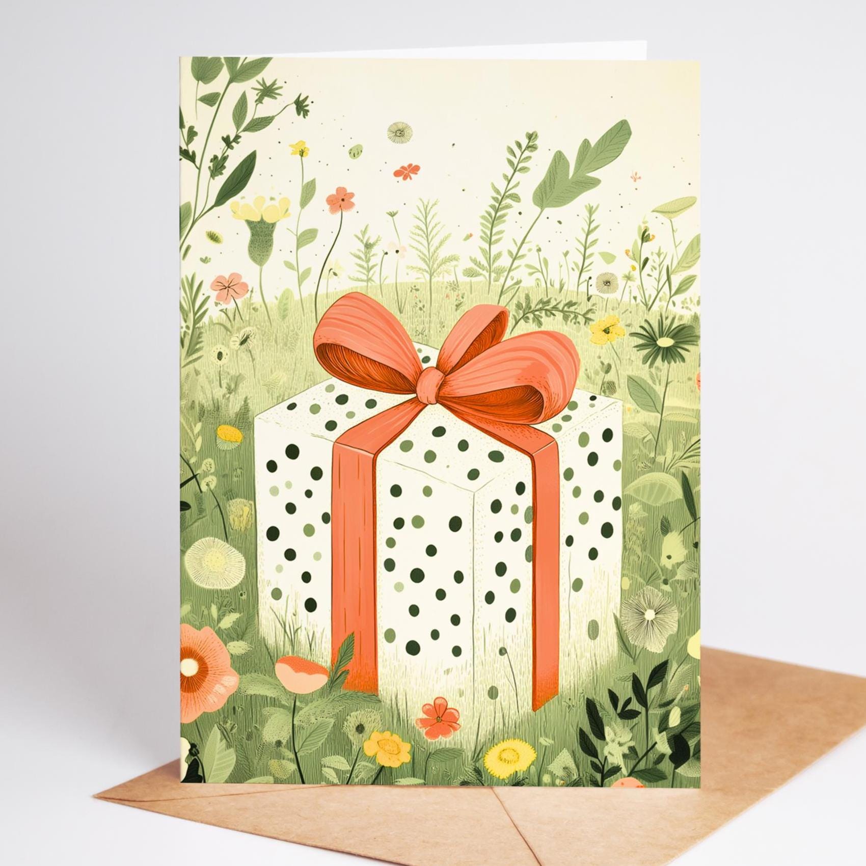 Floral folk-art greeting card, blank inside