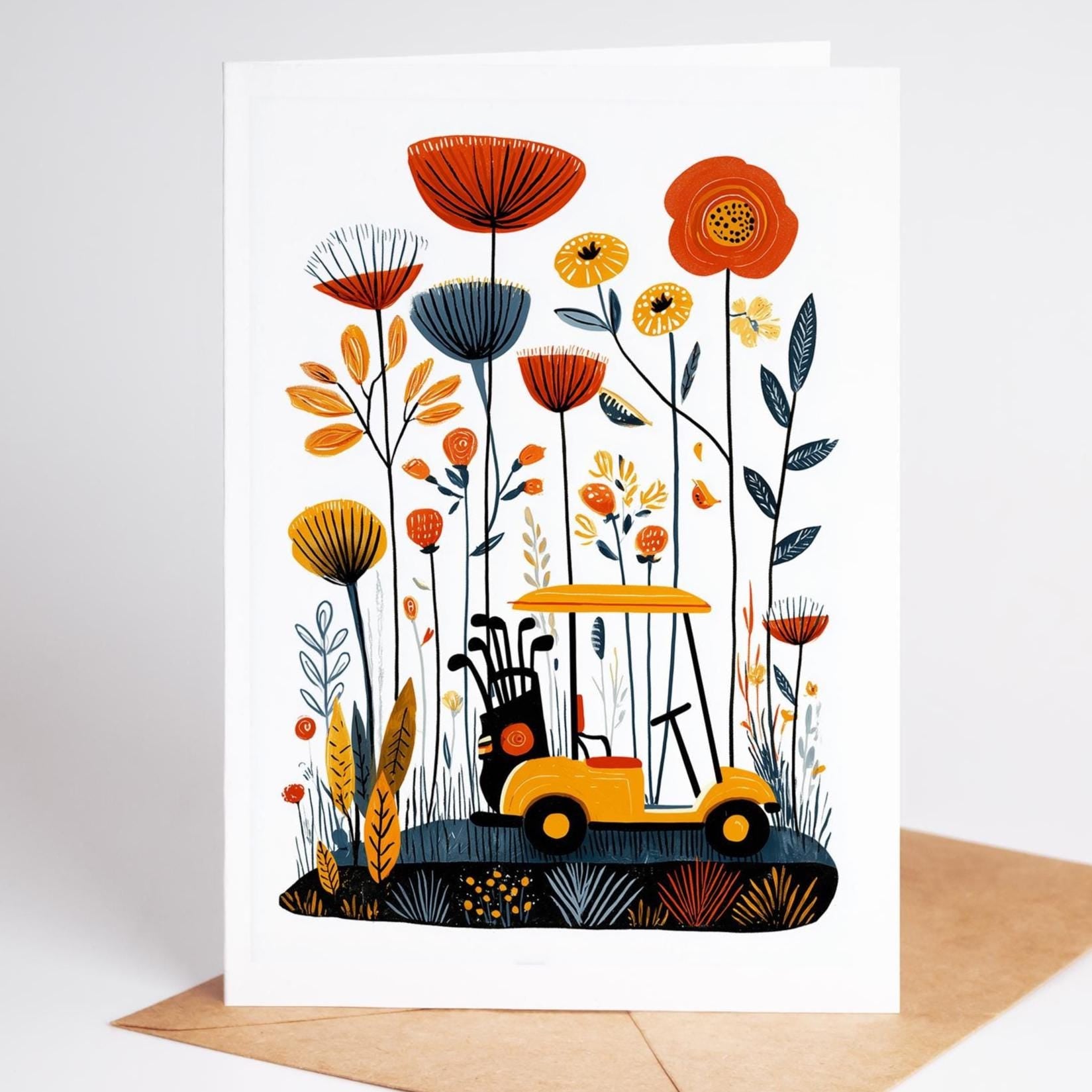 Golf folk-art greeting card, blank inside