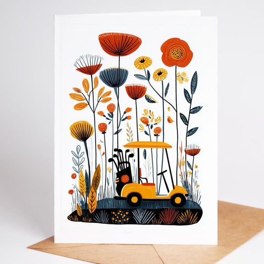 Golf folk-art greeting card, blank inside