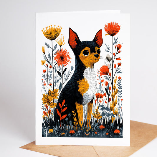 Chihuahua folk-art greeting card, blank inside