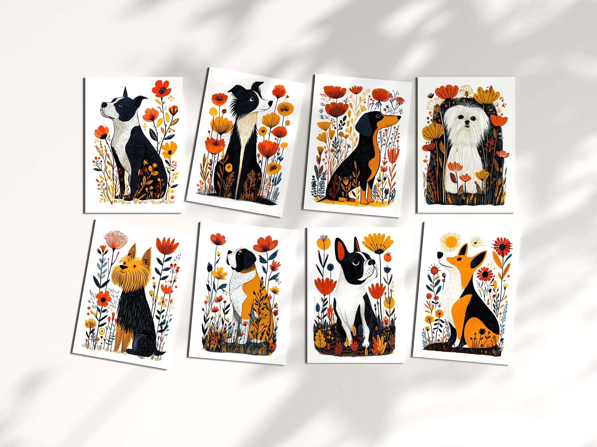 Corgi folk-art greeting card, blank inside