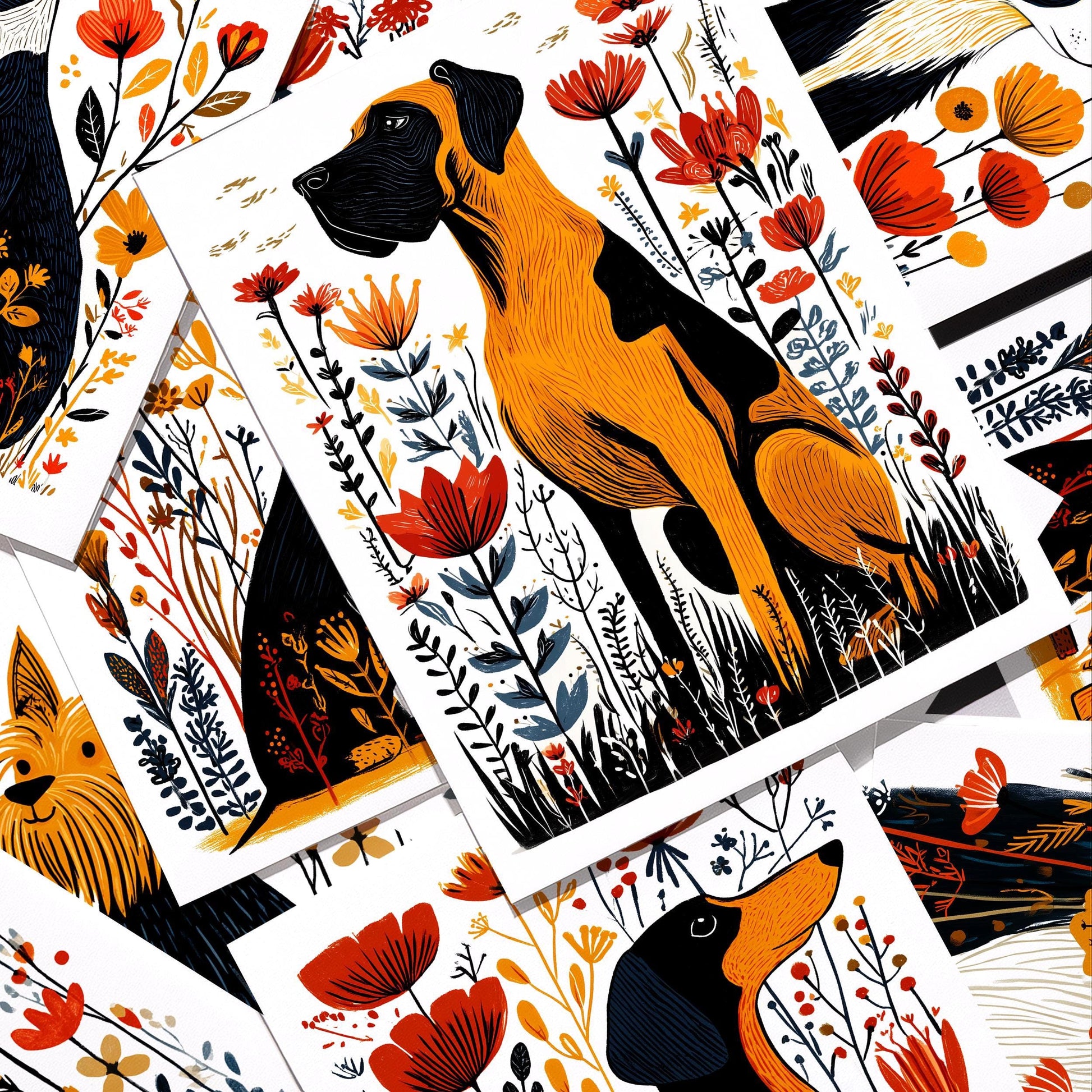 Great Dane folk-art greeting card, blank inside