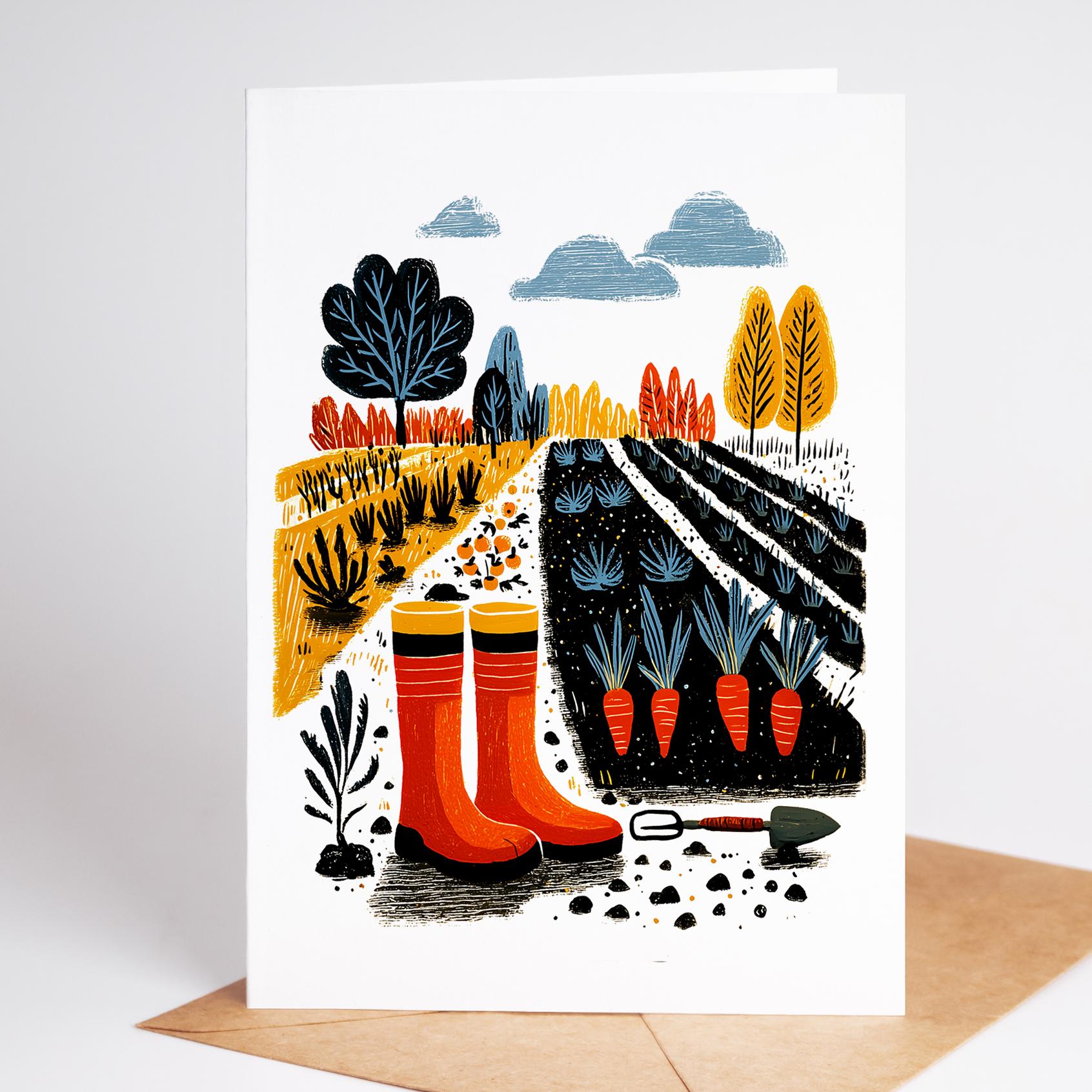 Plant Lover folk-art greeting card, blank inside