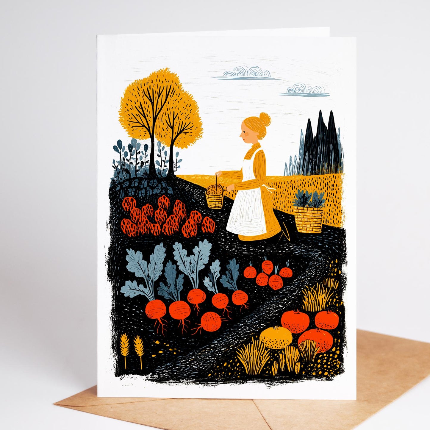 Plant Lover folk-art greeting card, blank inside