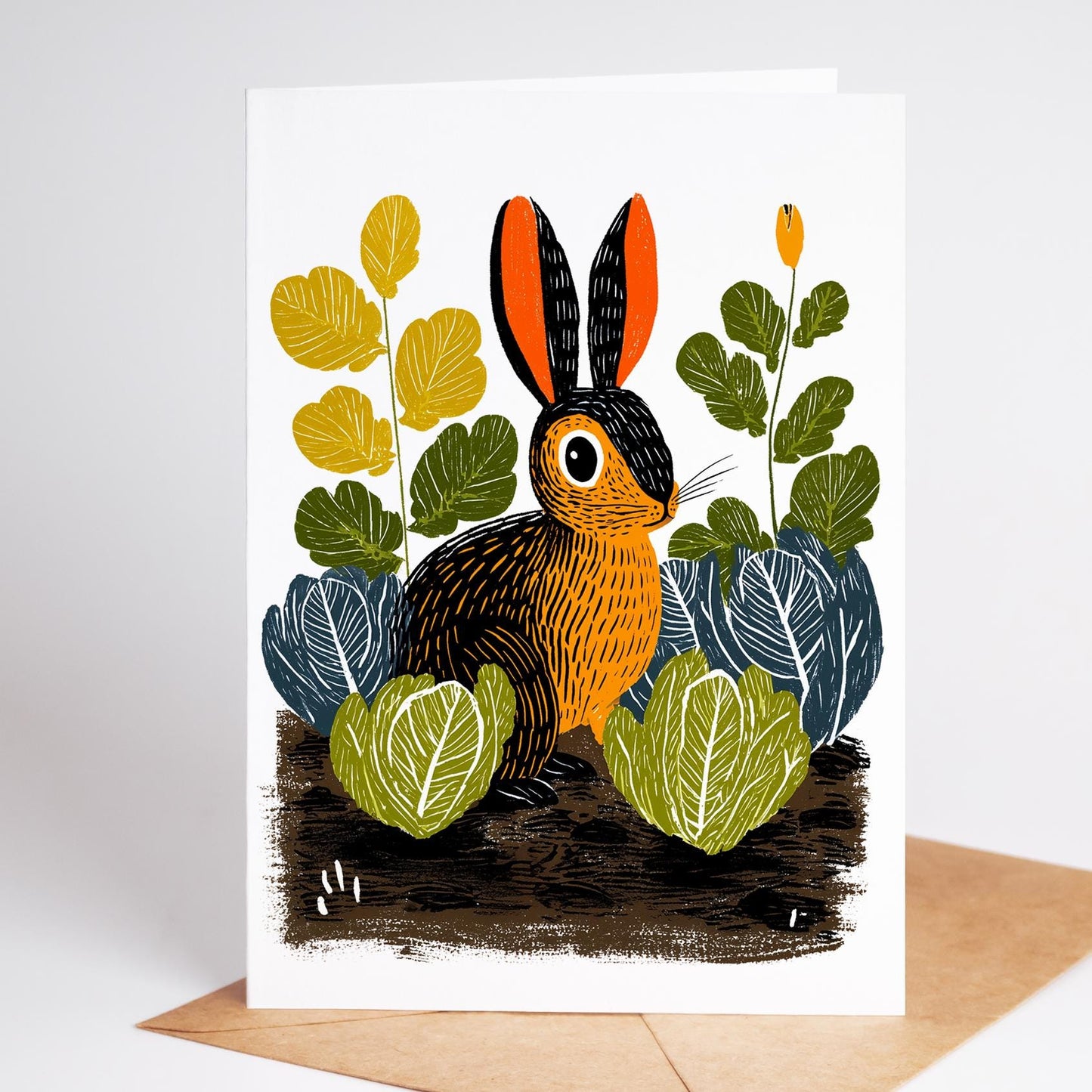 Plant Lover folk-art greeting card, blank inside