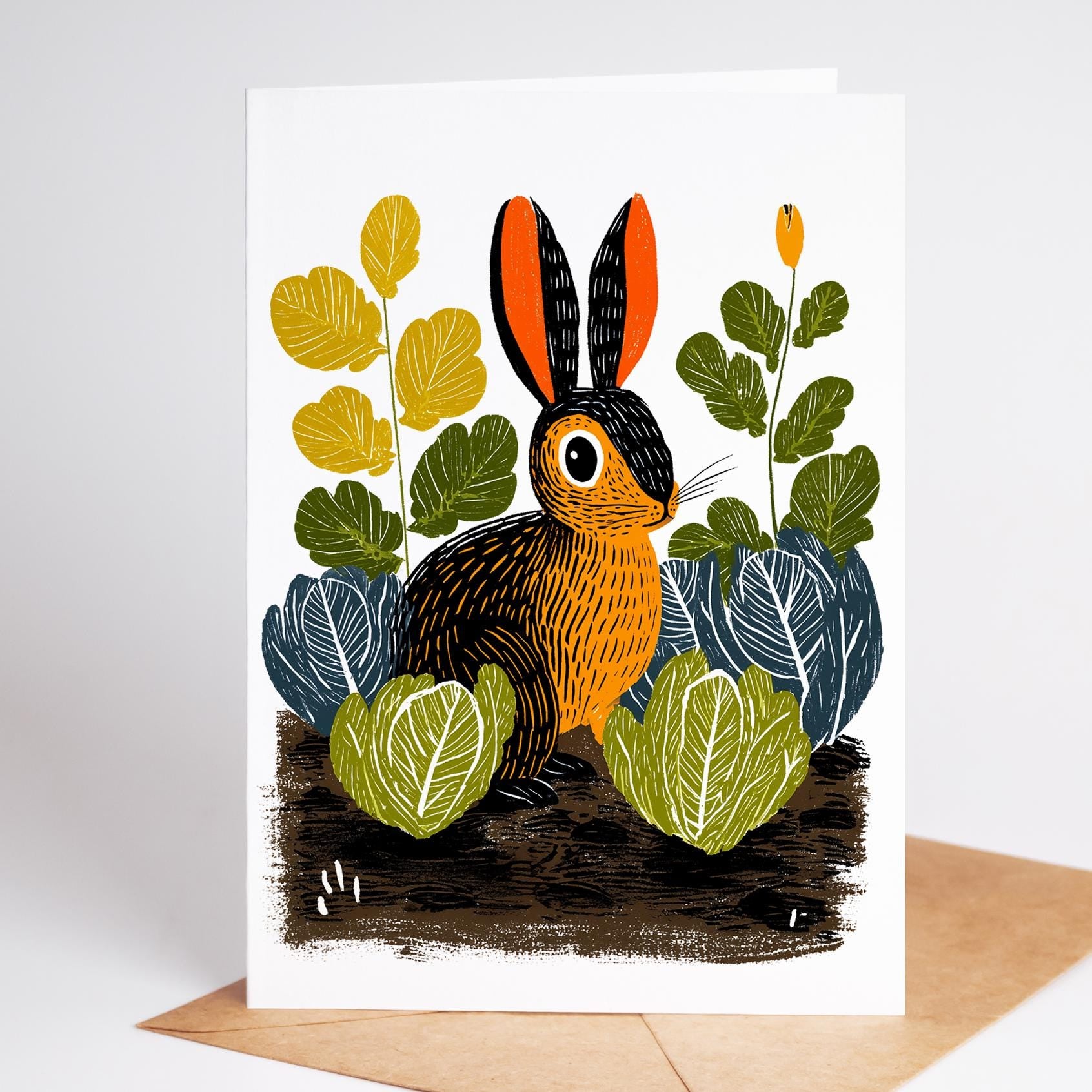 Plant Lover folk-art greeting card, blank inside
