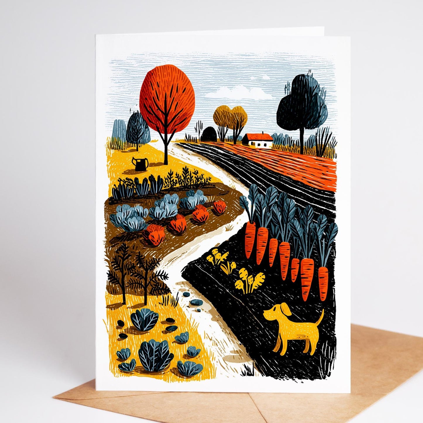 Plant Lover folk-art greeting card, blank inside