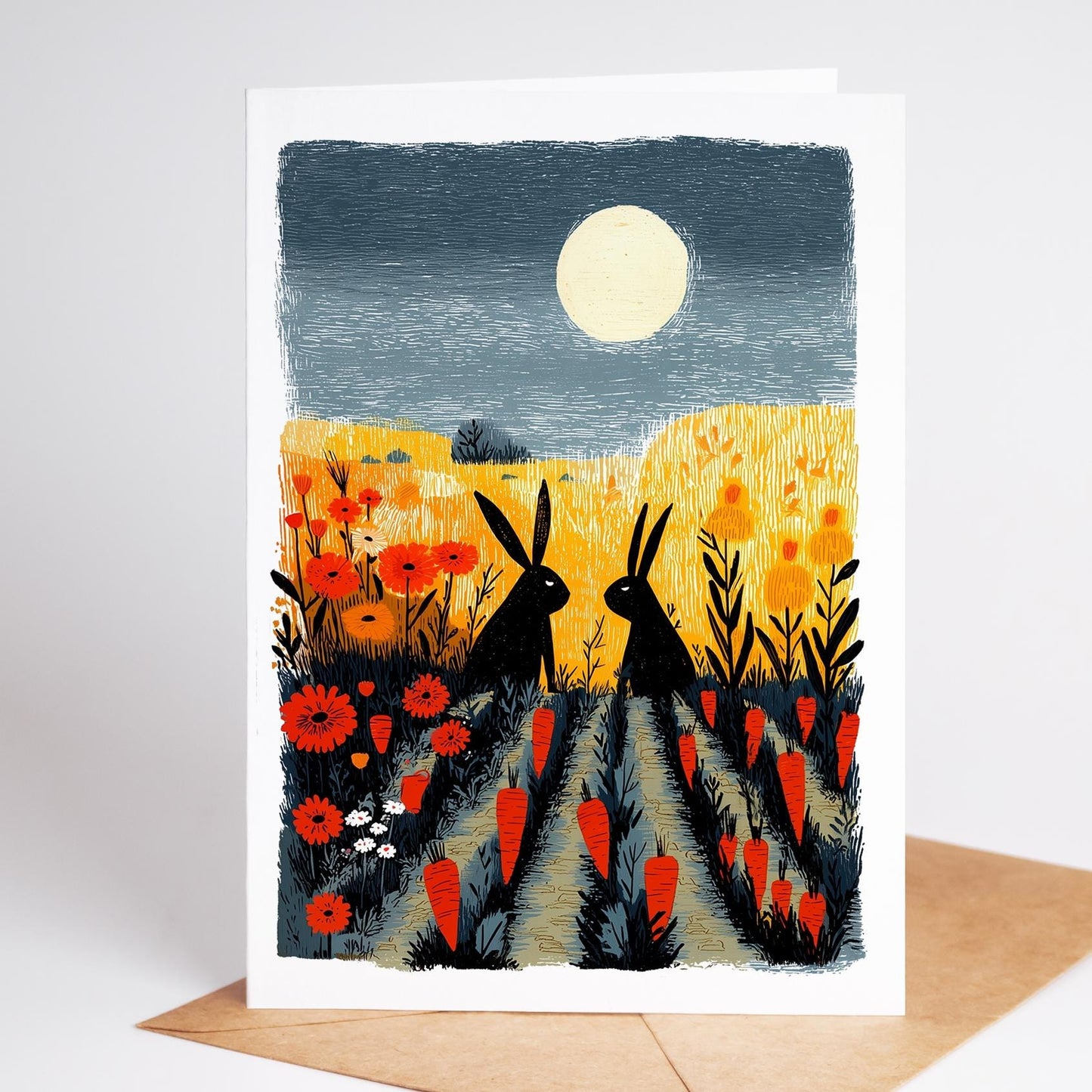 Plant Lover folk-art greeting card, blank inside