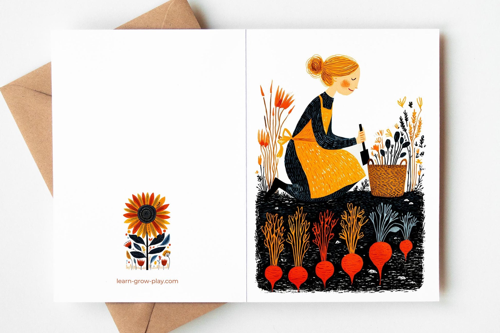Plant Lover folk-art greeting card, blank inside