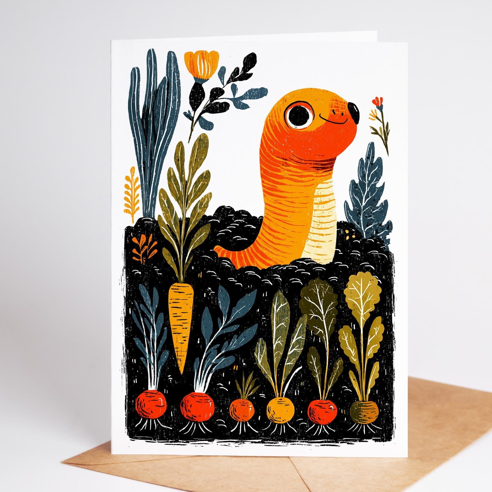 Plant Lover folk-art greeting card, blank inside