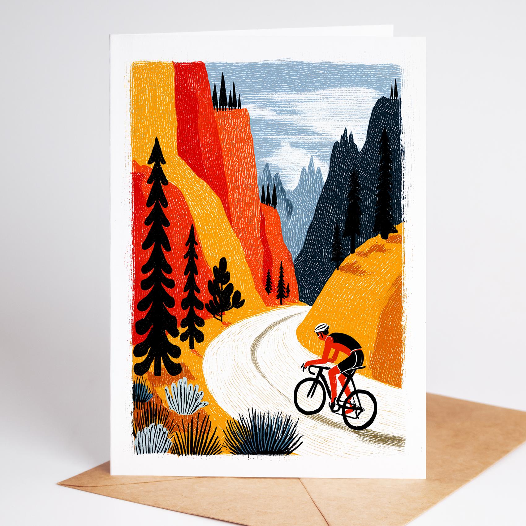 Cycling folk-art greeting card, blank inside