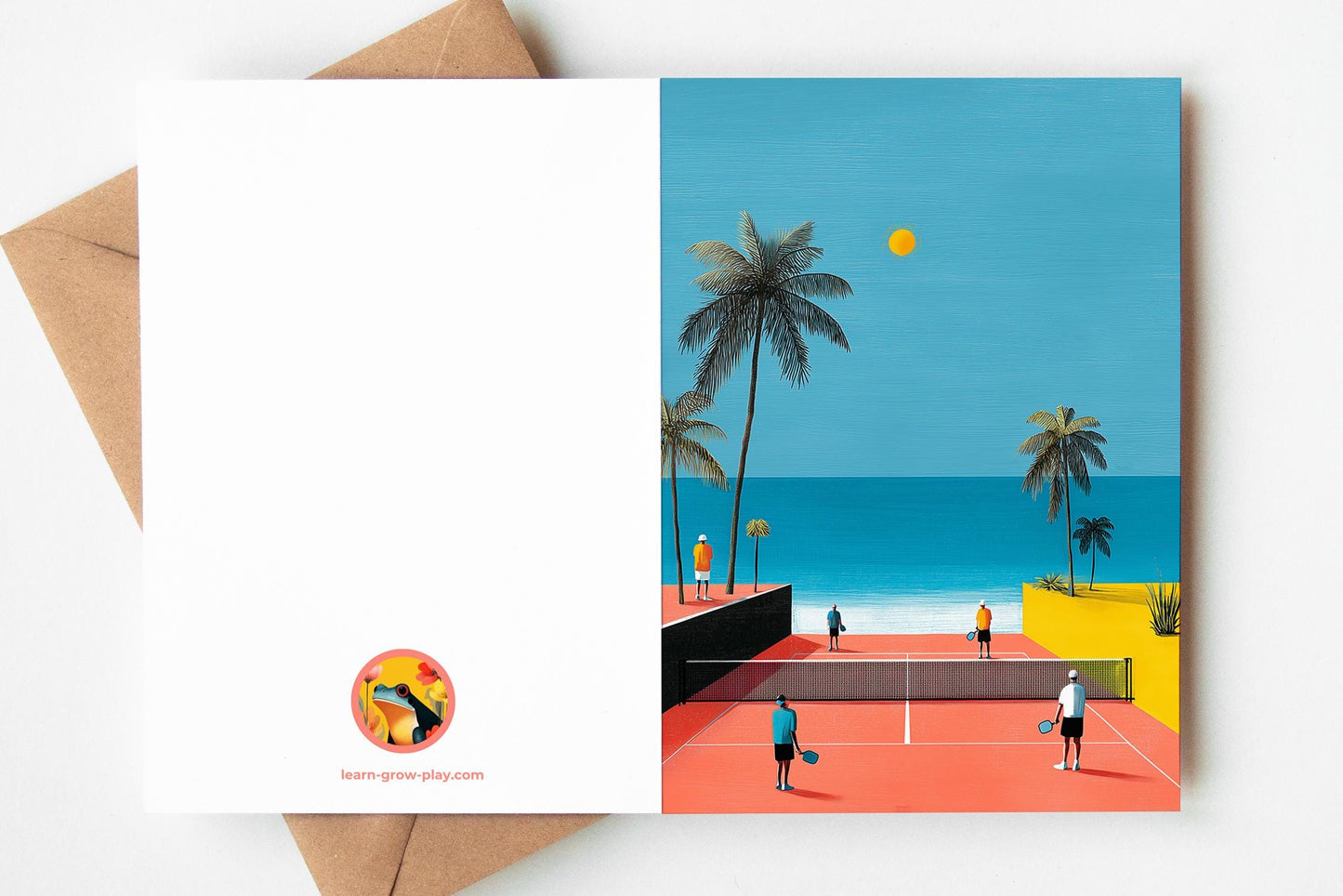 Pickleball folk-art greeting card, blank inside