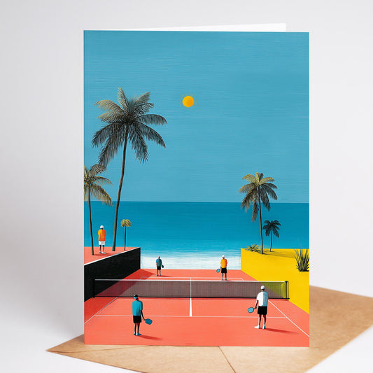 Pickleball folk-art greeting card, blank inside