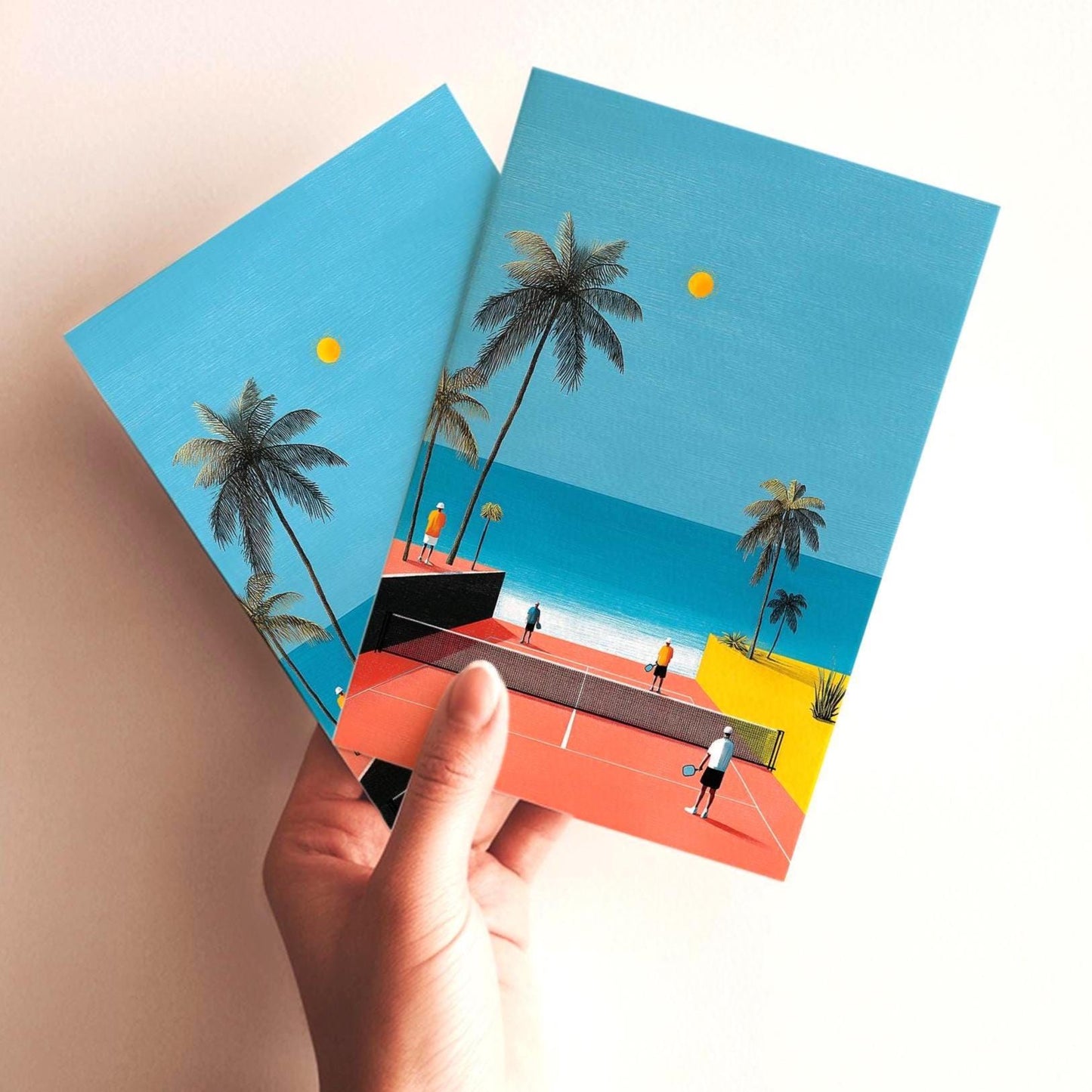 Pickleball folk-art greeting card, blank inside