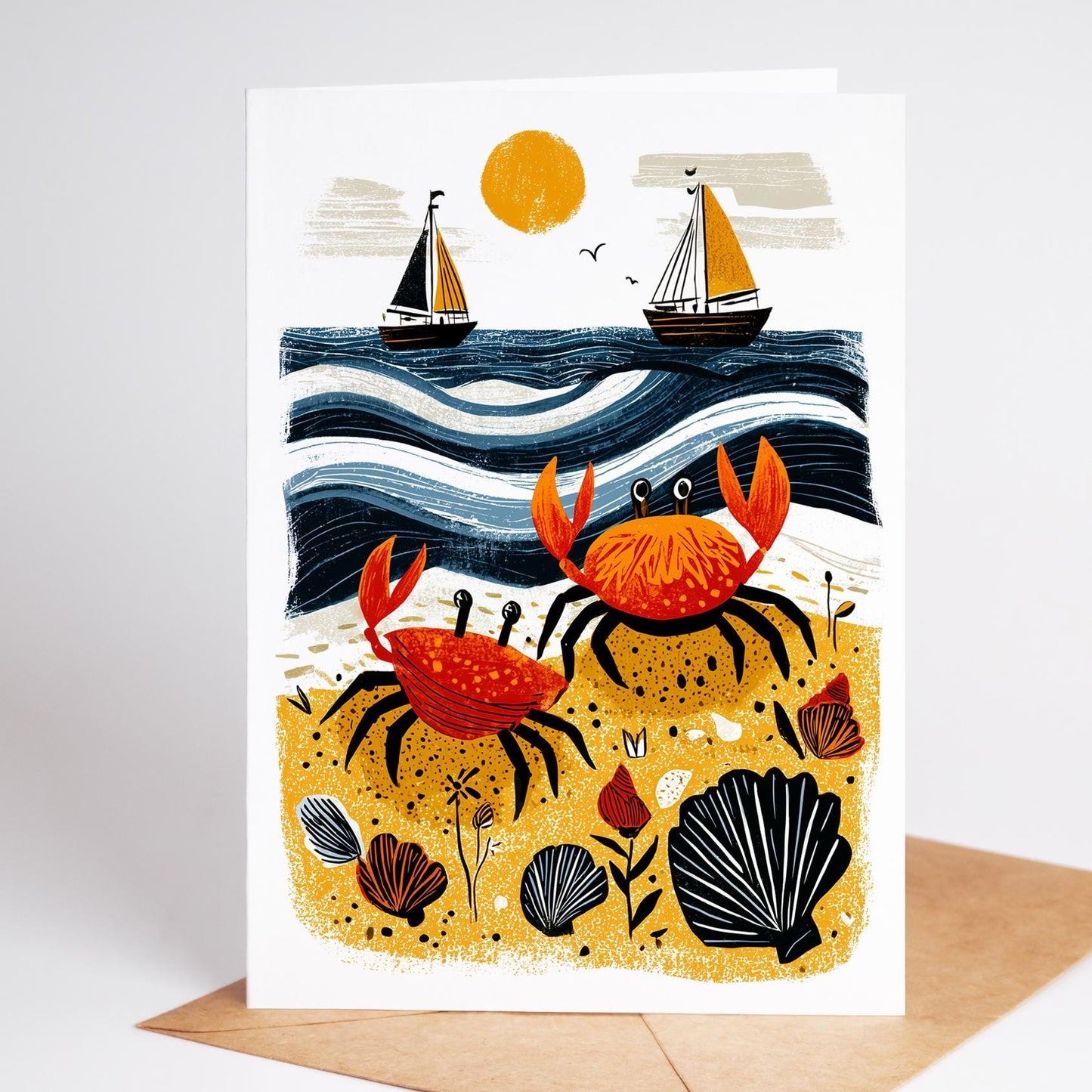 Coastal folk-art greeting card, blank inside