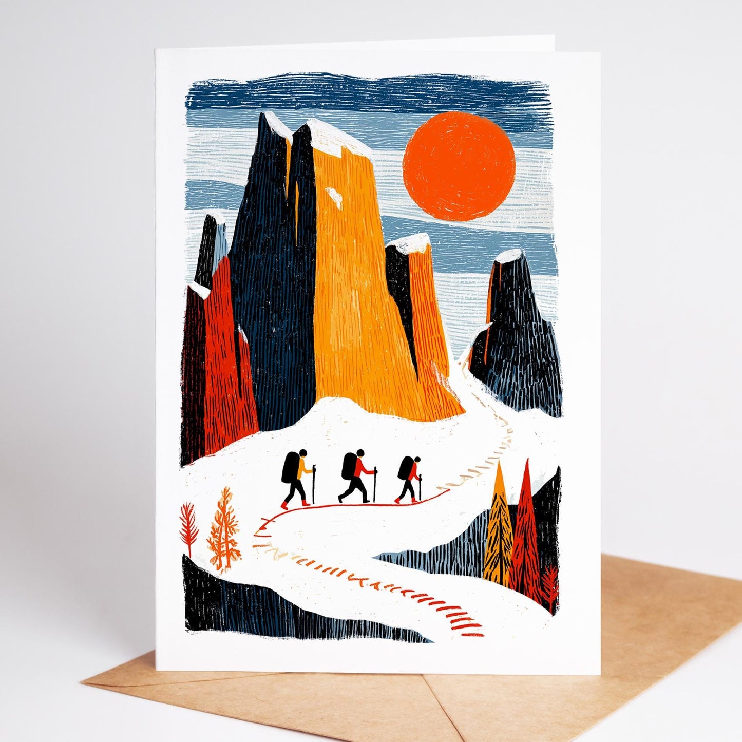 Rock Climbing folk-art greeting card, blank inside