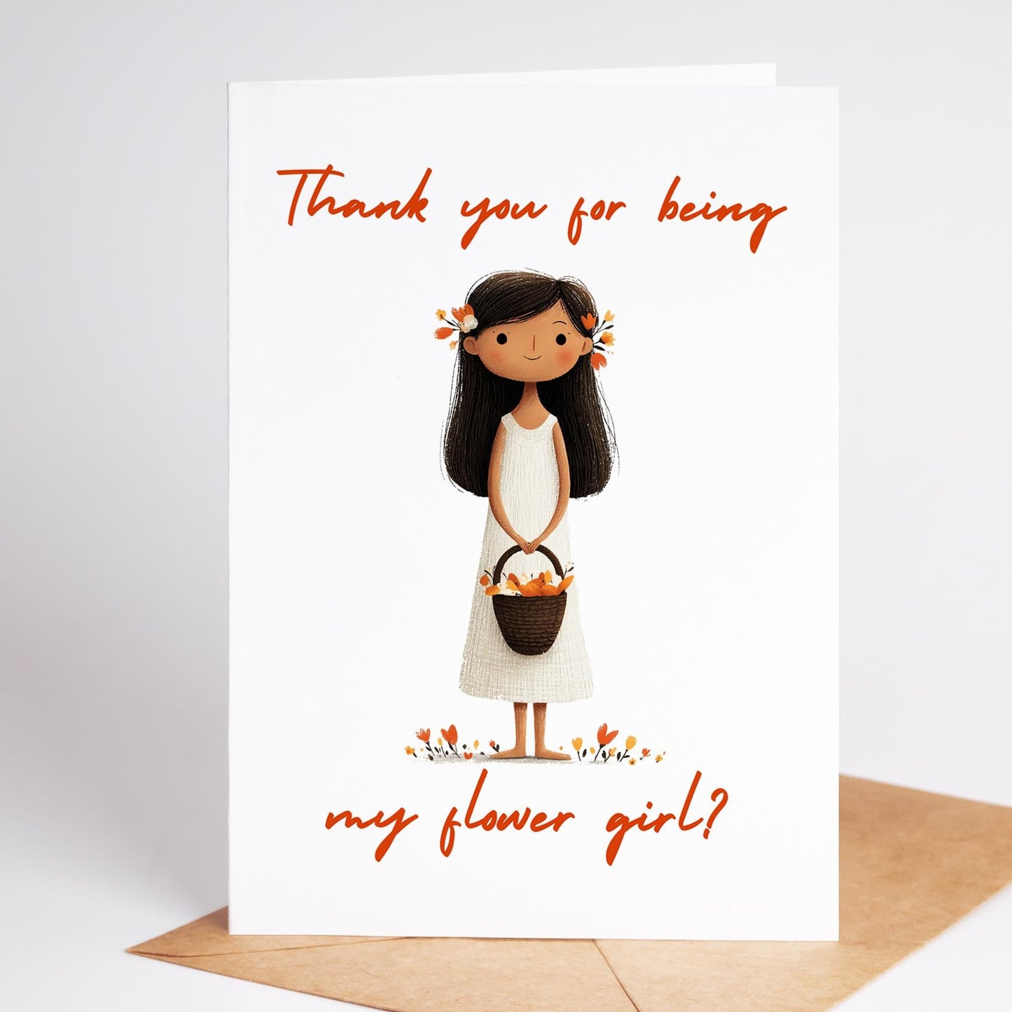 Flower Girl Thank folk-art greeting card, blank inside