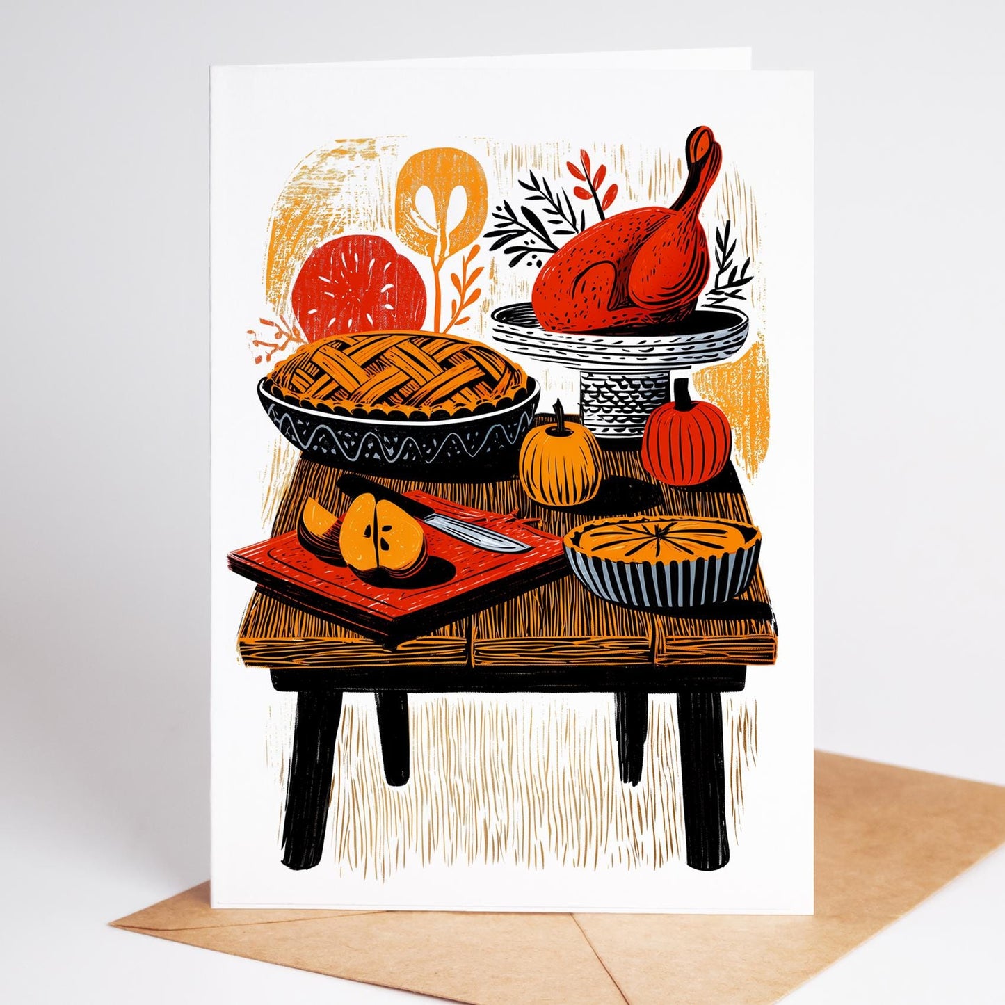 Thanksgiving Cards Set folk-art greeting card, blank inside
