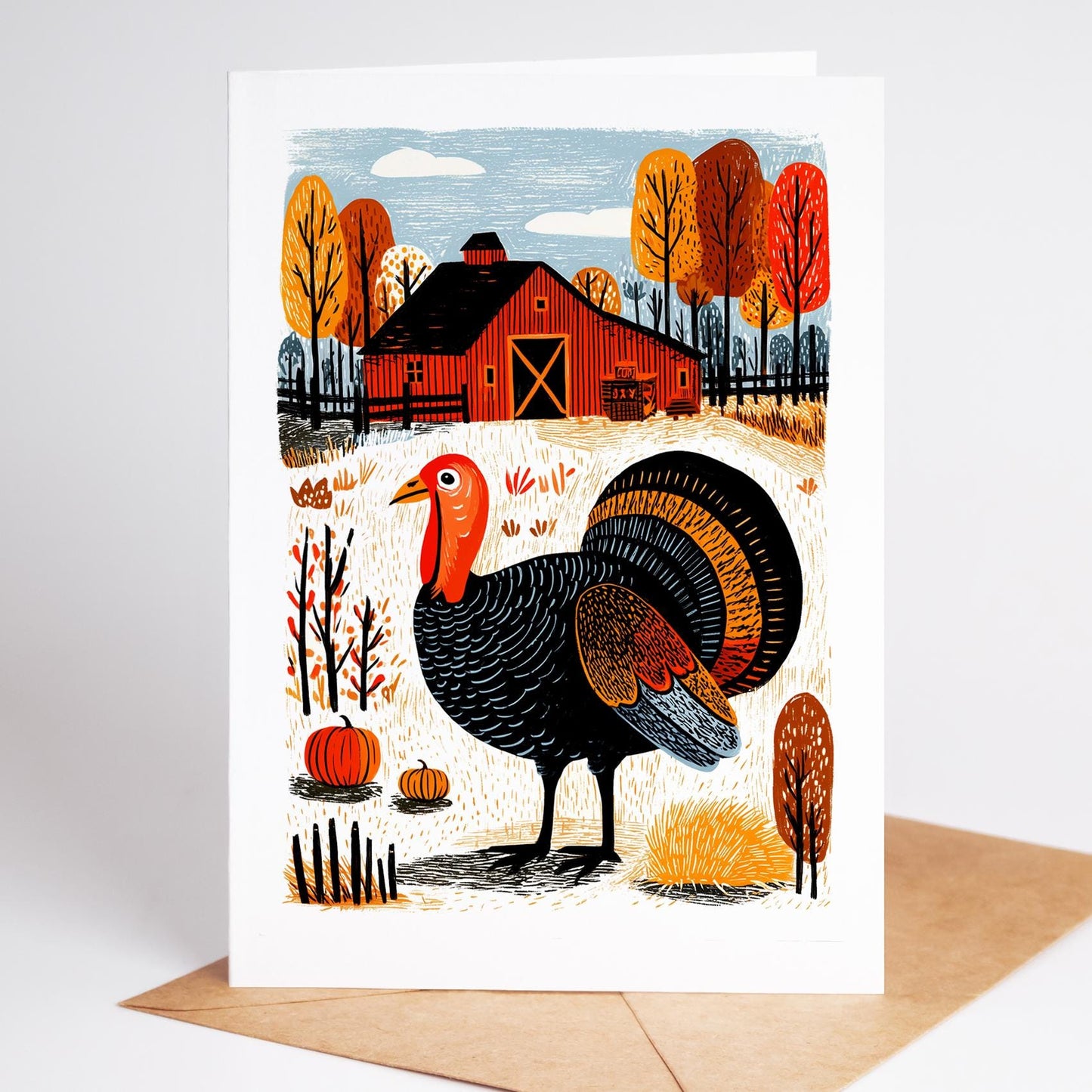 Thanksgiving Cards Set folk-art greeting card, blank inside