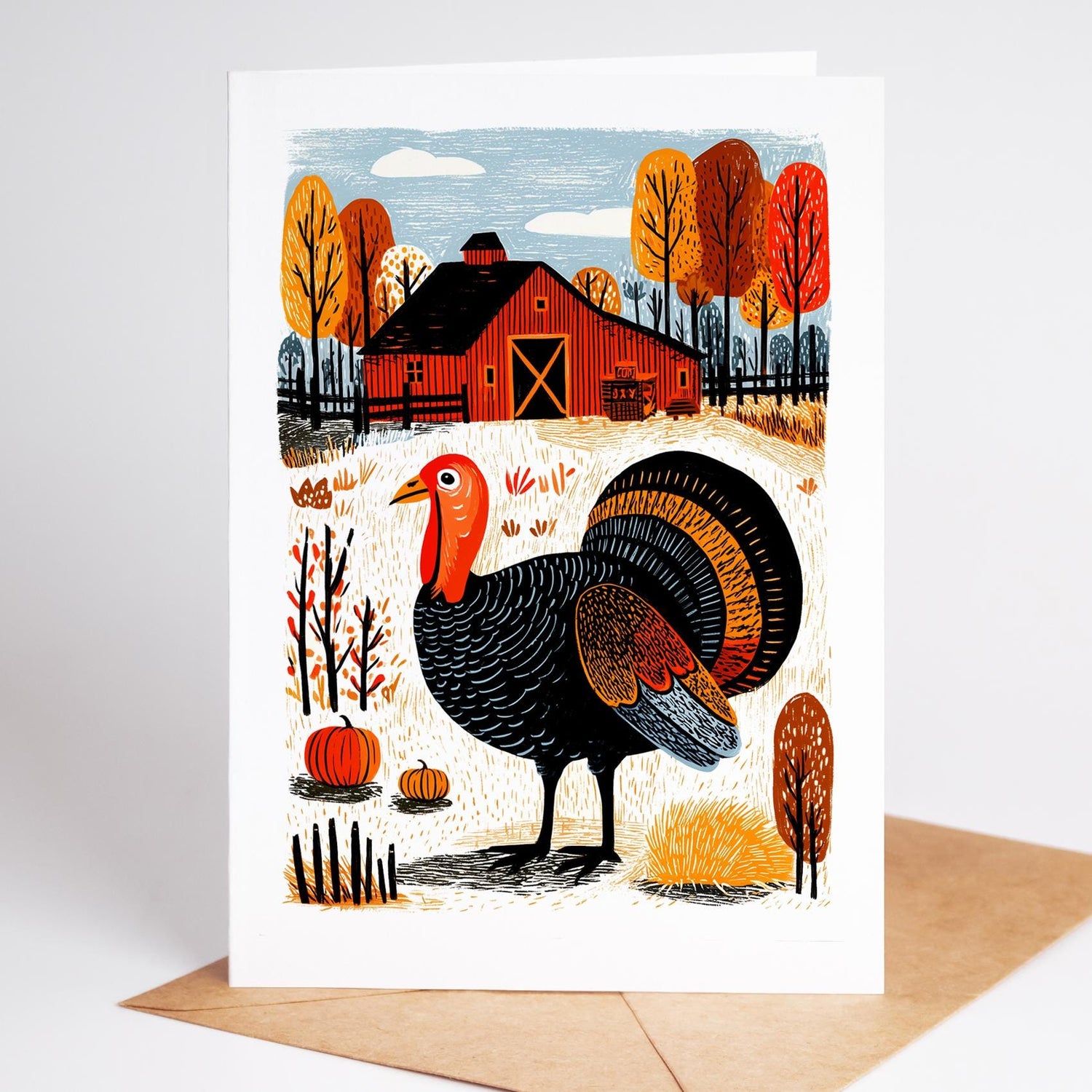 Thanksgiving Cards Set folk-art greeting card, blank inside