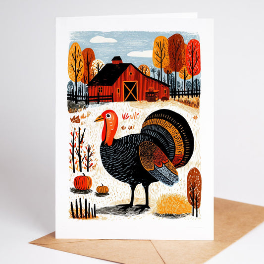 Thanksgiving Cards Set folk-art greeting card, blank inside