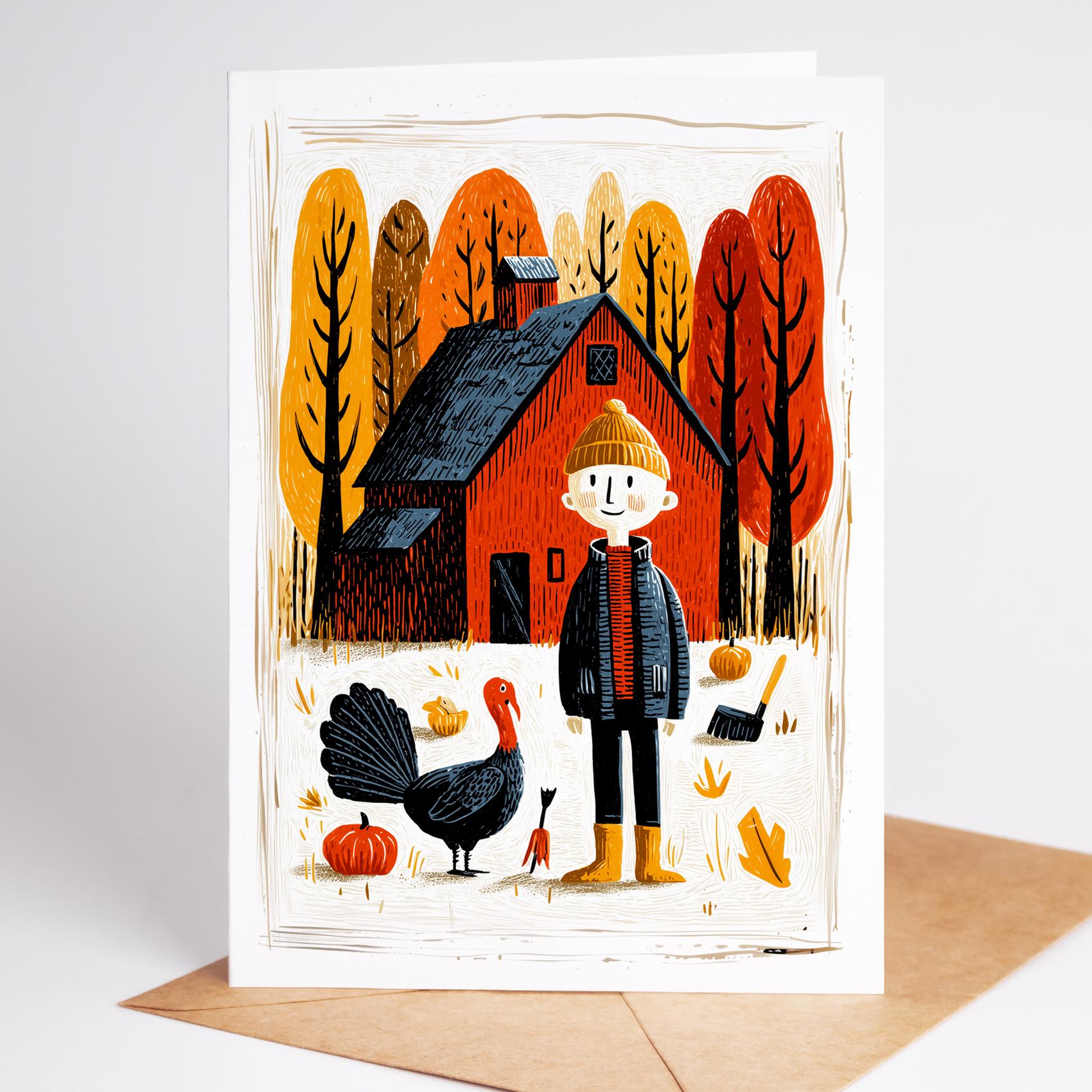 Thanksgiving Cards Set folk-art greeting card, blank inside