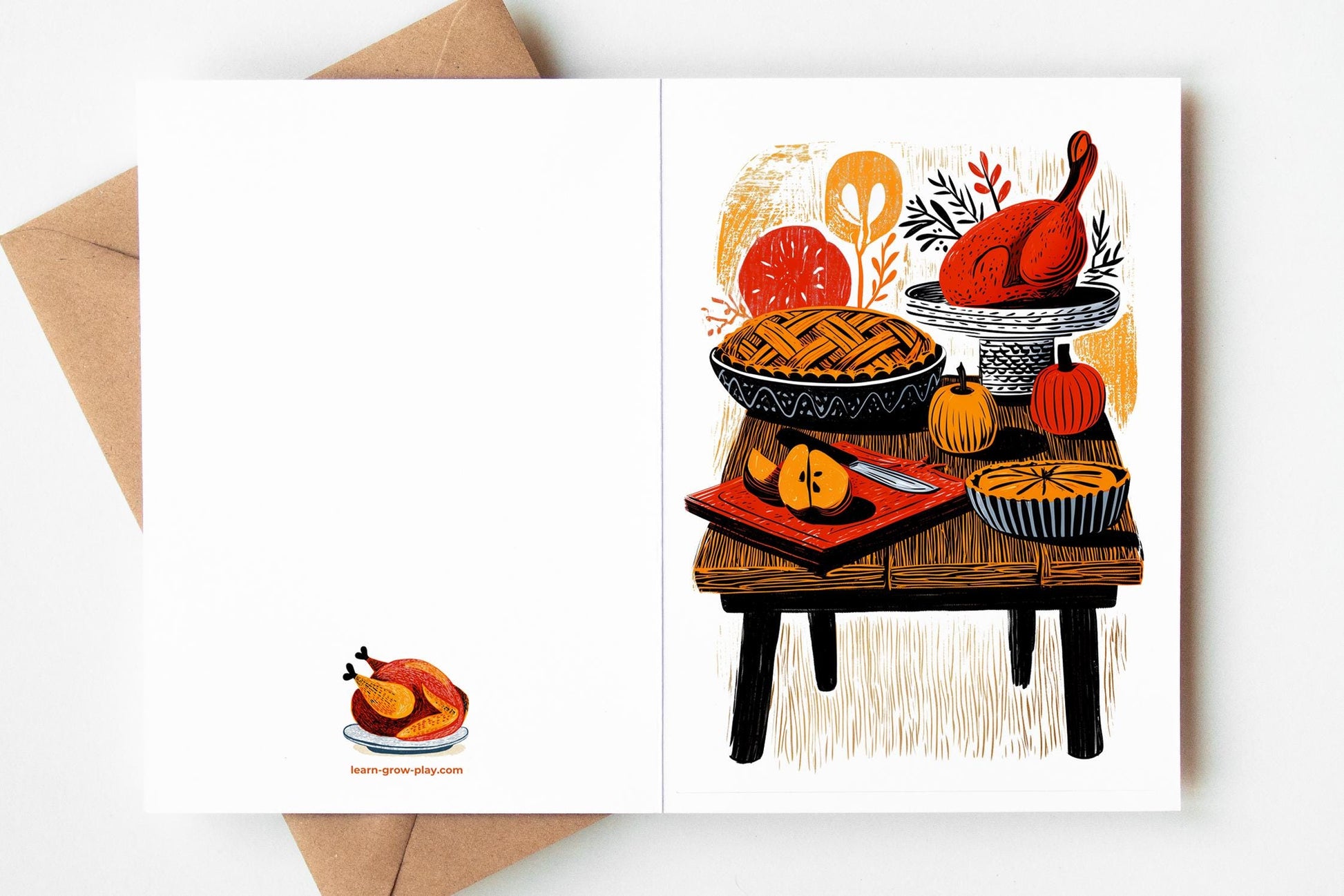 Thanksgiving Cards Set folk-art greeting card, blank inside