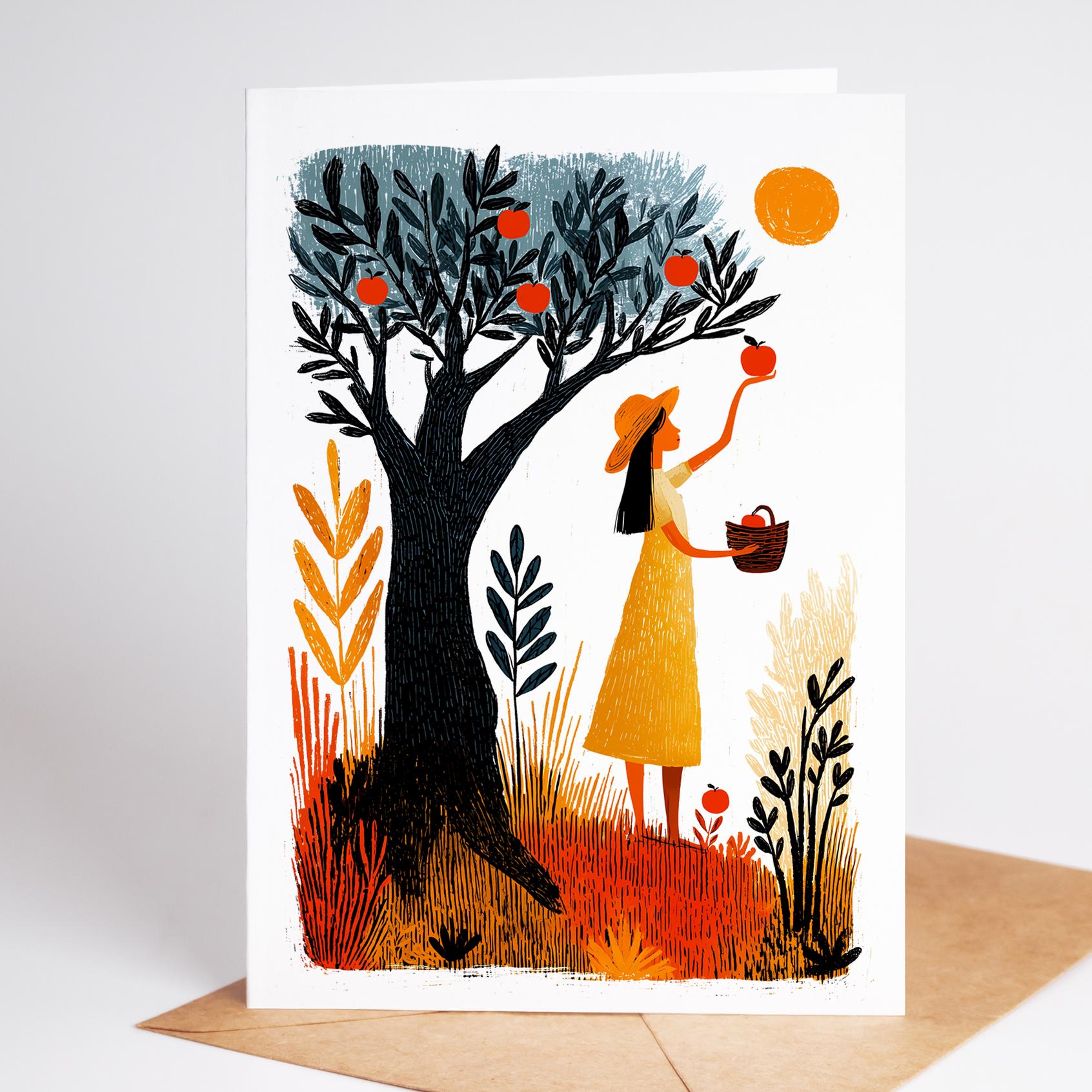 Gardening folk-art greeting card, blank inside