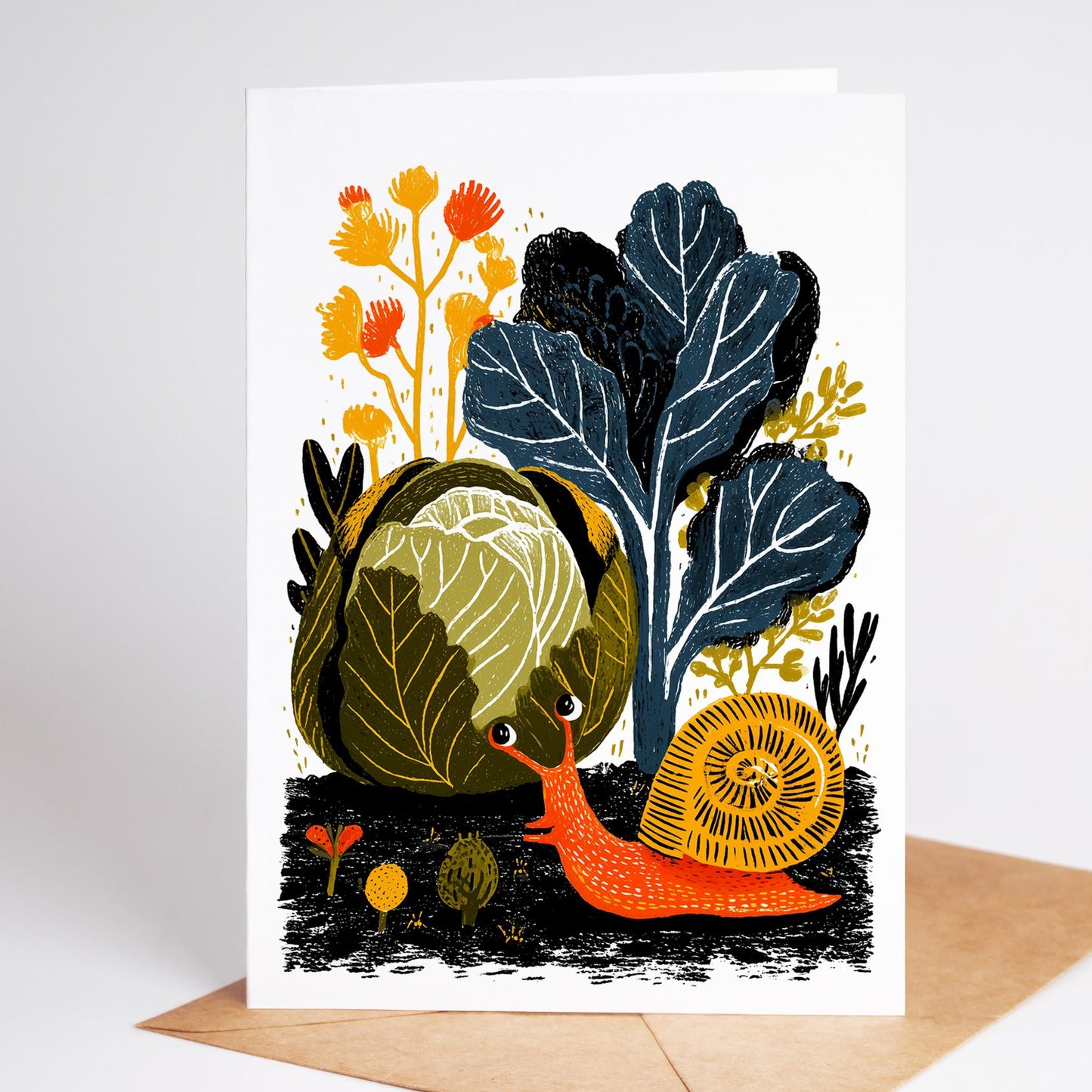 Plant Lover folk-art greeting card, blank inside