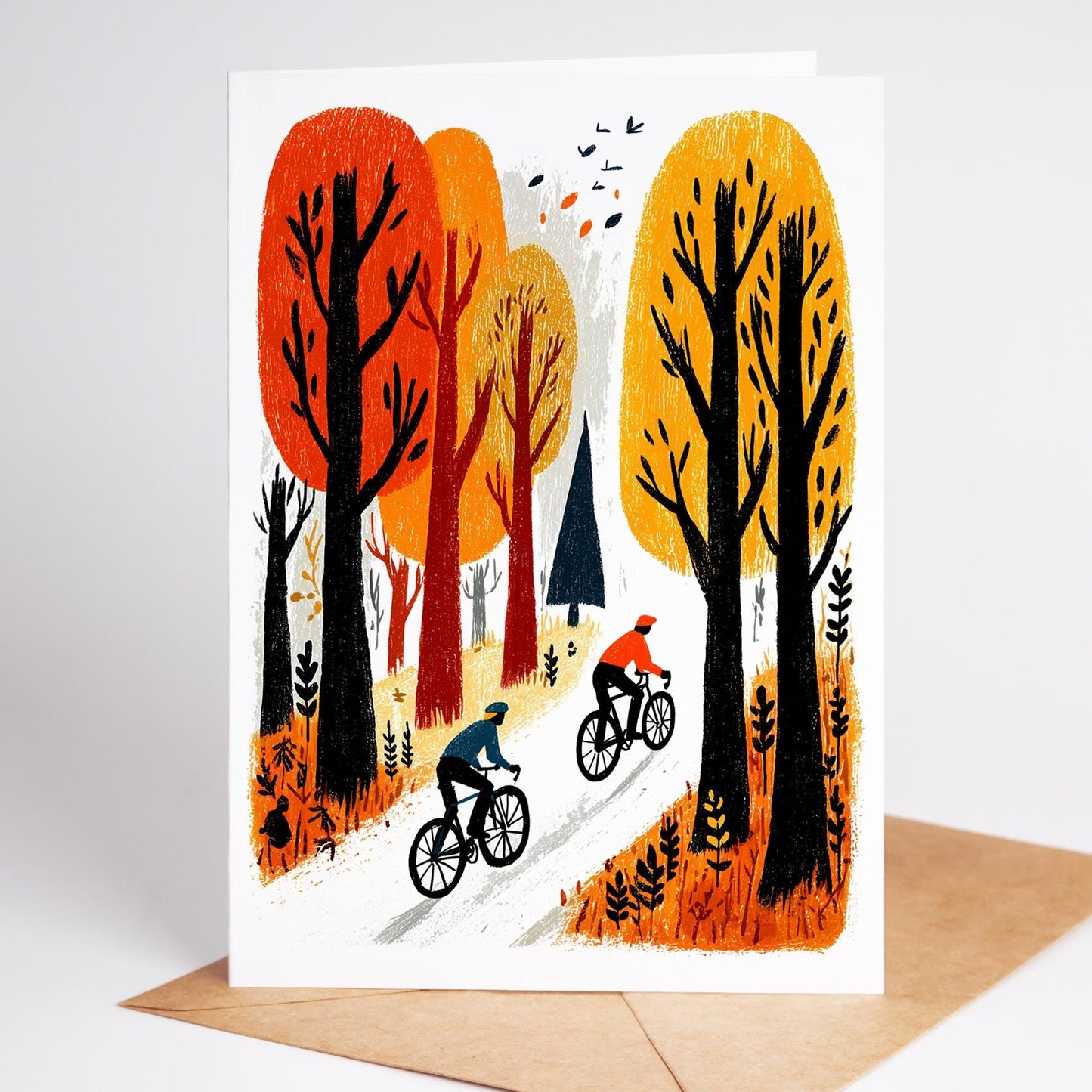 Cycling folk-art greeting card, blank inside