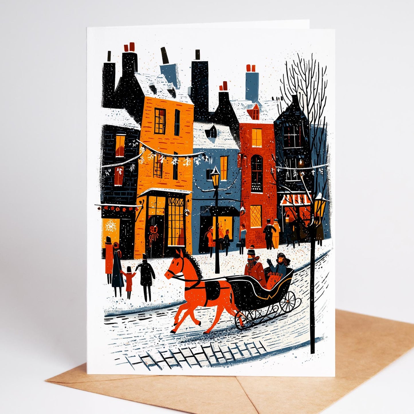 Christmas Greeting Card Set folk-art greeting card, blank inside