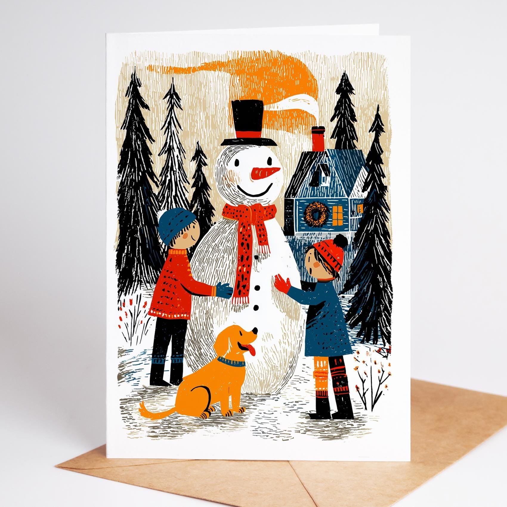 Christmas Greeting Card Set folk-art greeting card, blank inside
