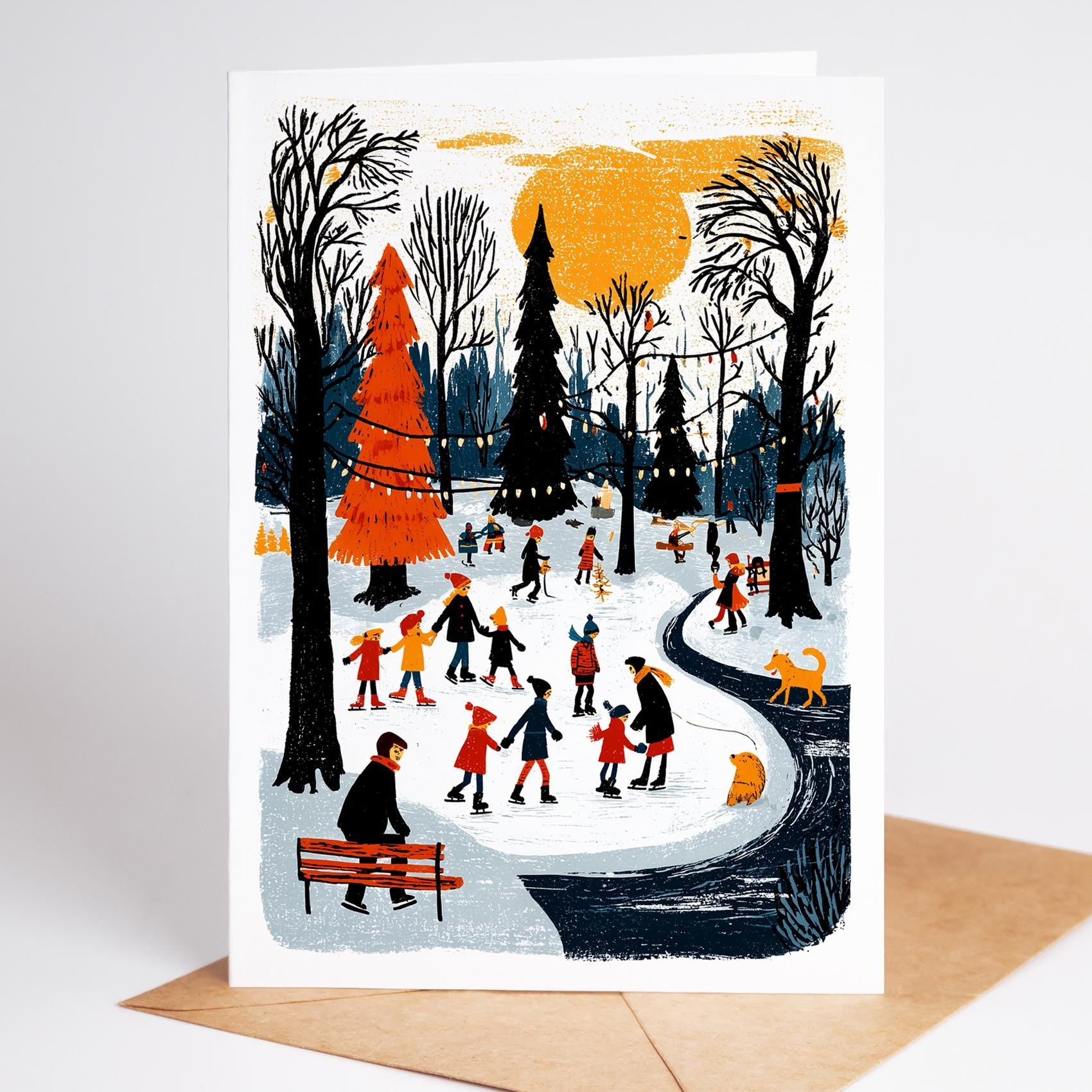Christmas Greeting Card Set folk-art greeting card, blank inside