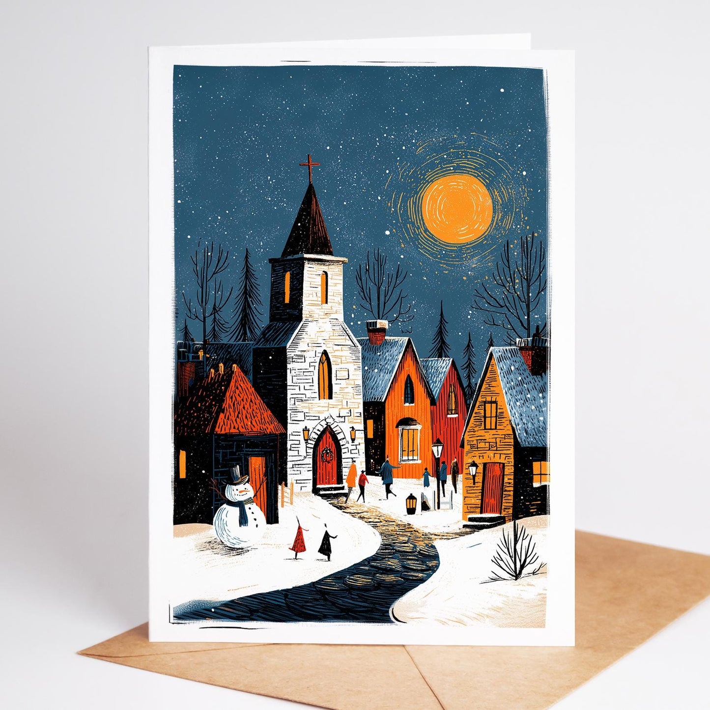 Christmas Greeting Card Set folk-art greeting card, blank inside