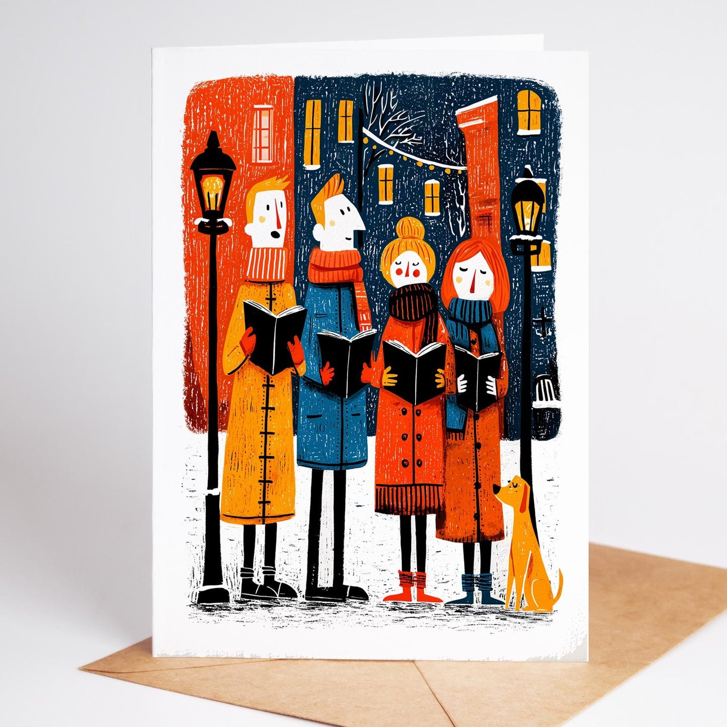 Christmas Greeting Card Set folk-art greeting card, blank inside
