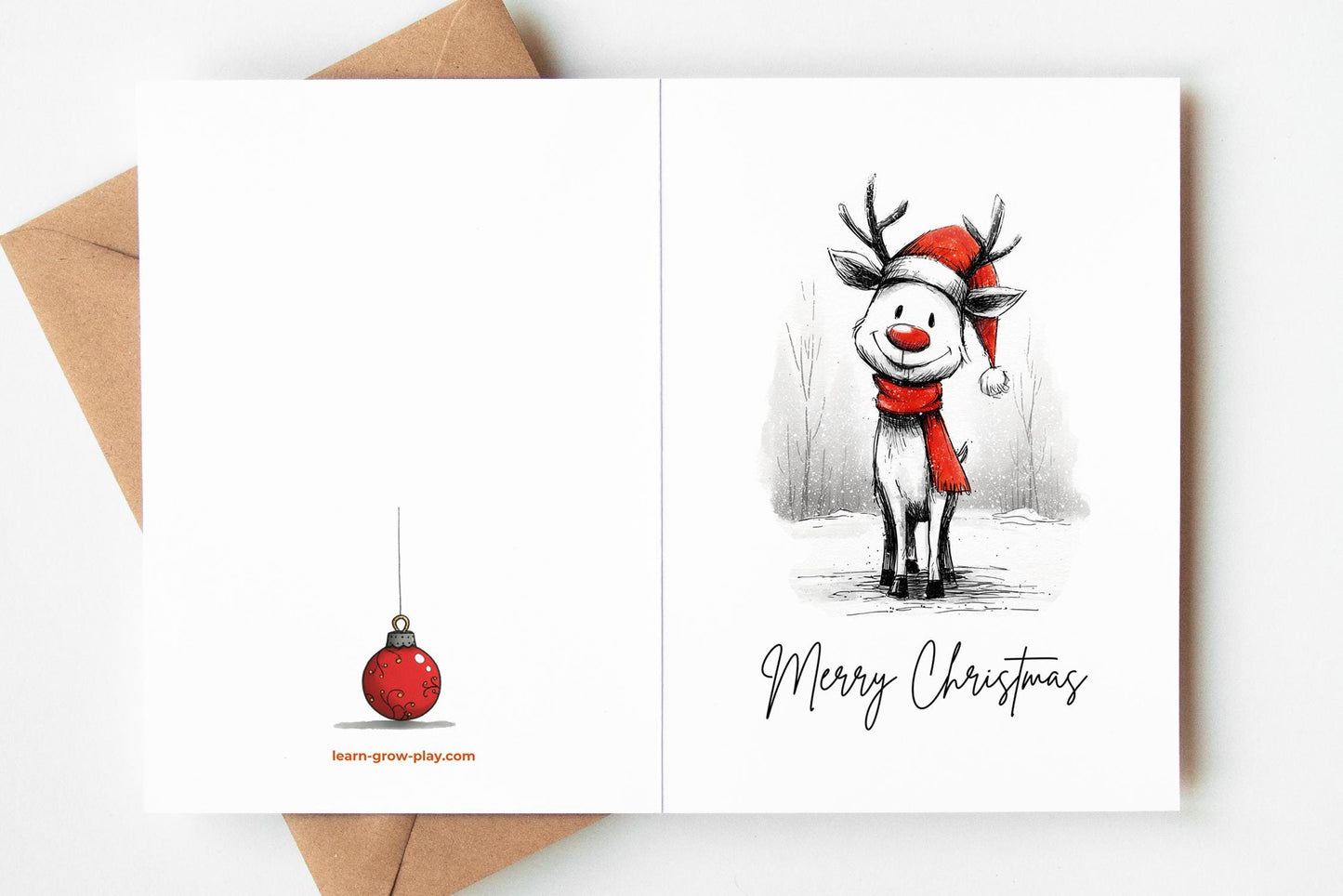 Reindeer folk-art greeting card, blank inside