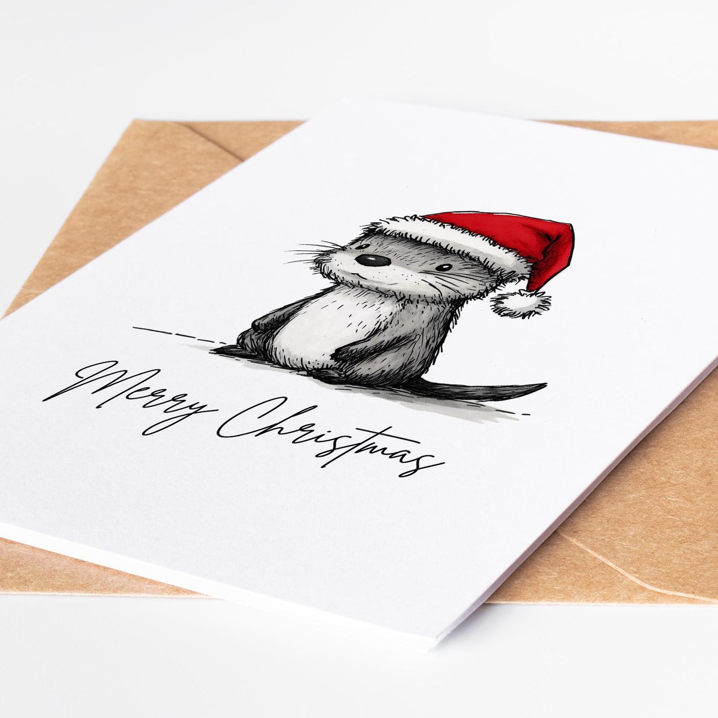Otter folk-art greeting card, blank inside
