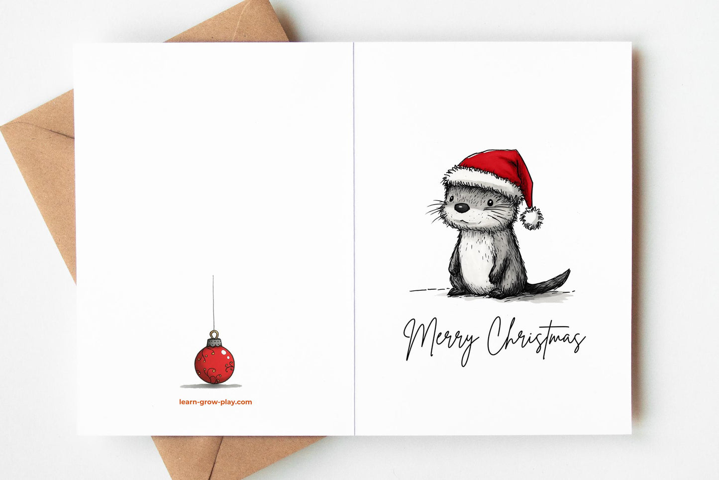 Otter folk-art greeting card, blank inside