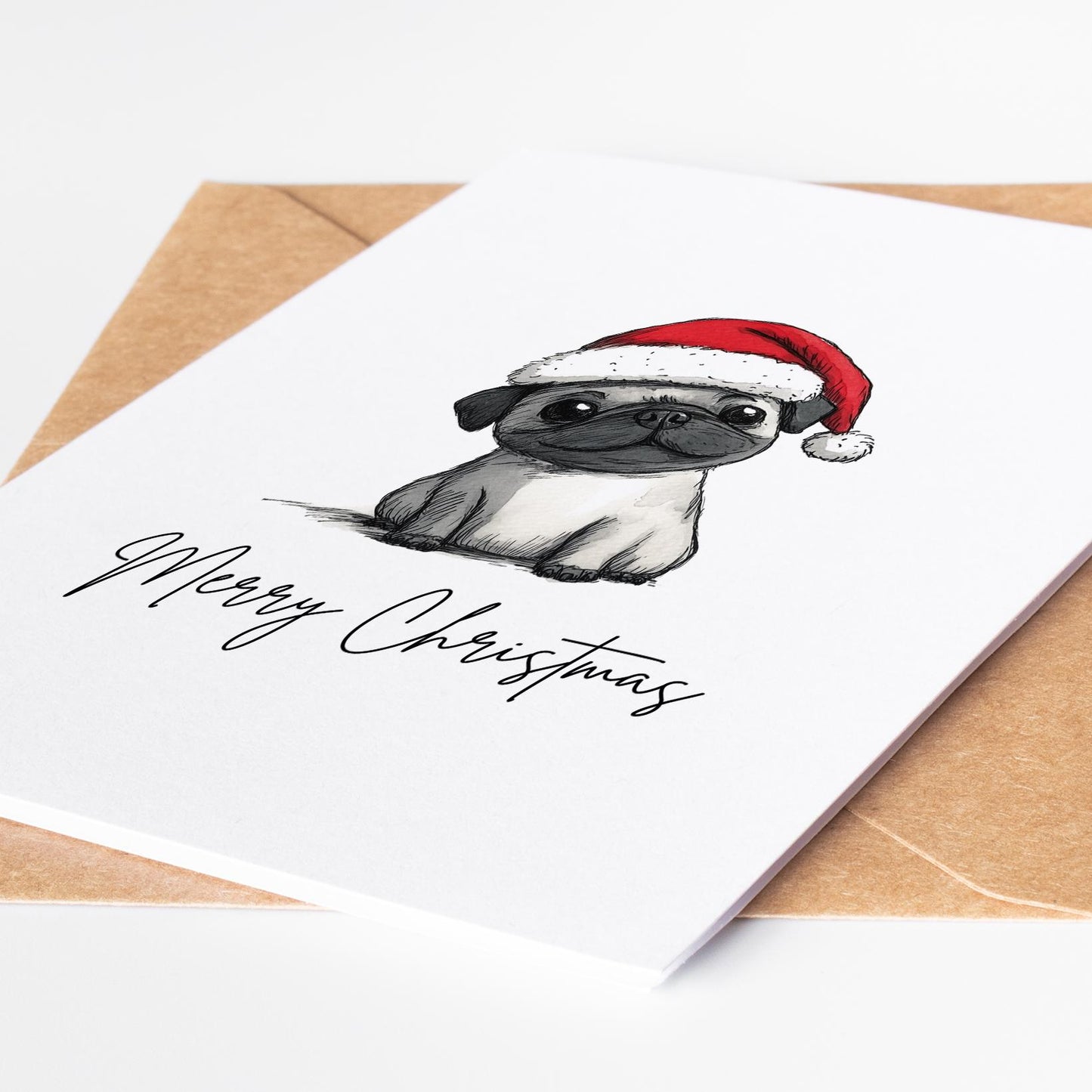Pug folk-art greeting card, blank inside