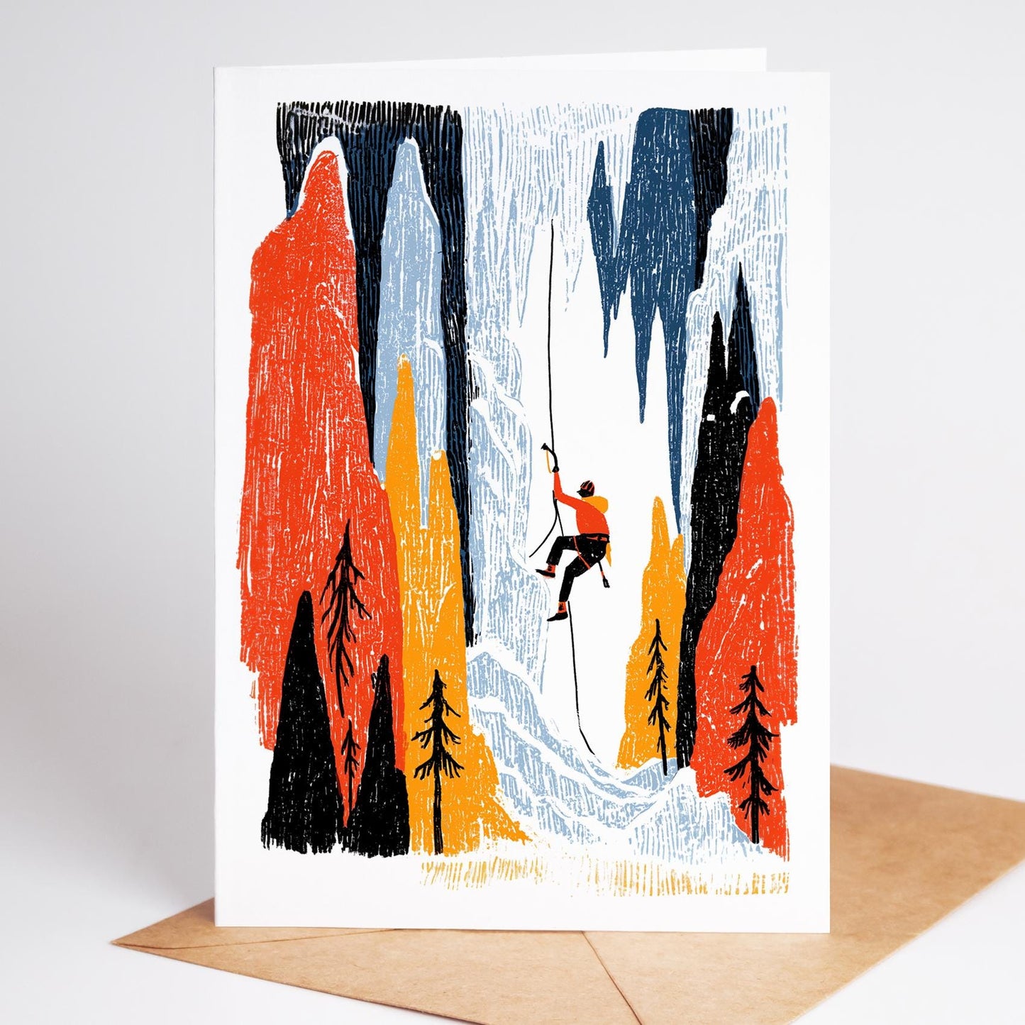 Rock Climbing folk-art greeting card, blank inside