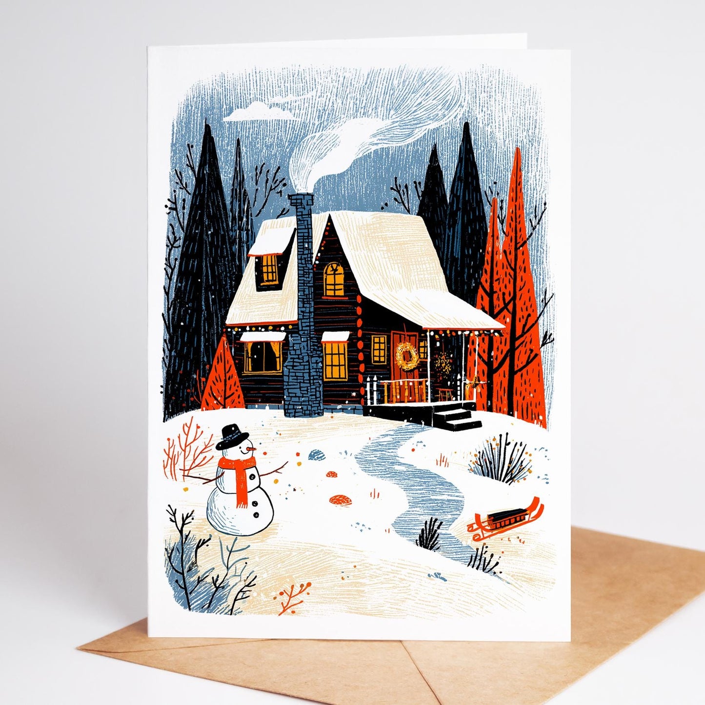 Christmas Greeting Card Set folk-art greeting card, blank inside