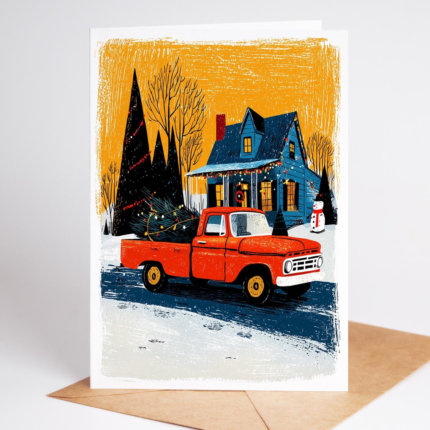 Christmas Greeting Card Set folk-art greeting card, blank inside
