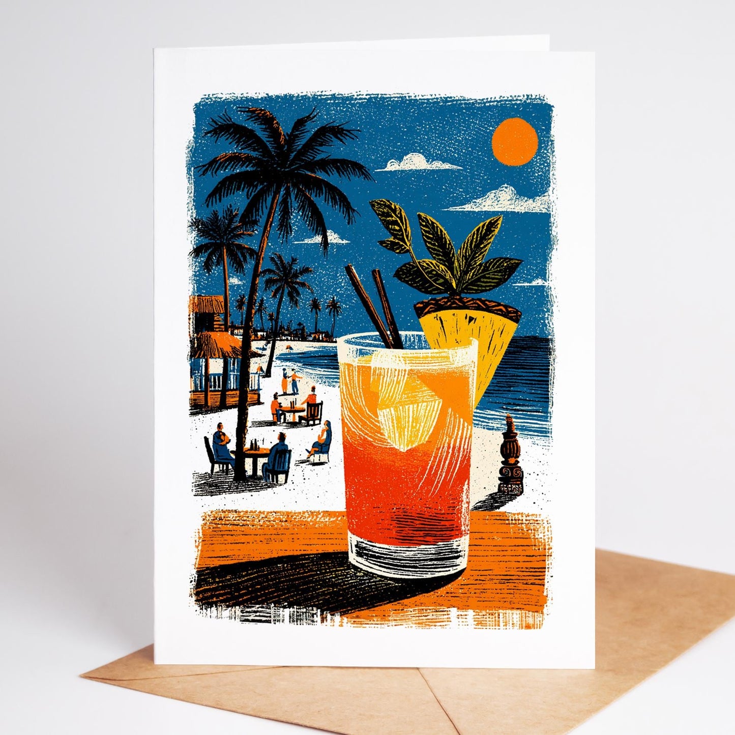 Cocktail folk-art greeting card, blank inside