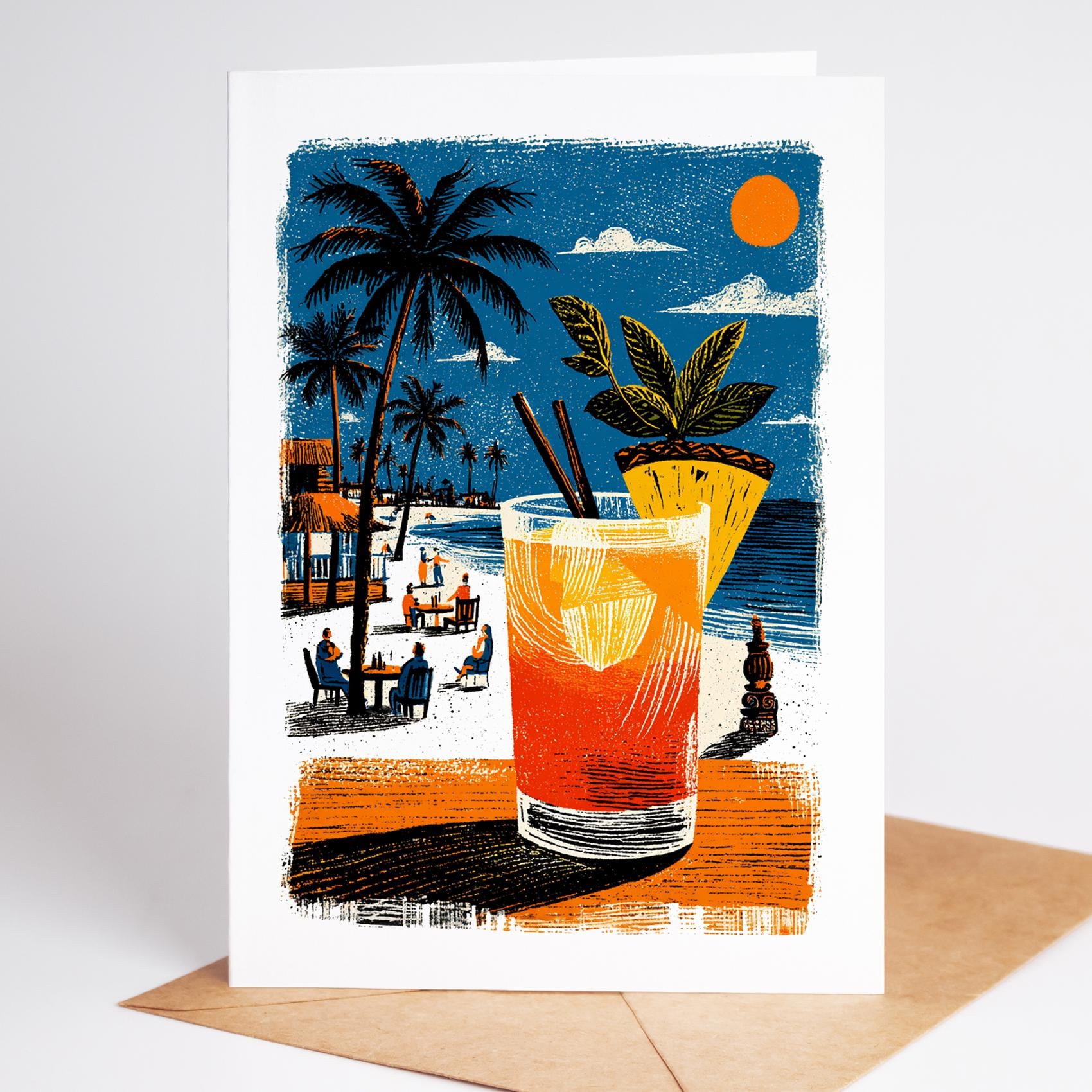 Cocktail folk-art greeting card, blank inside