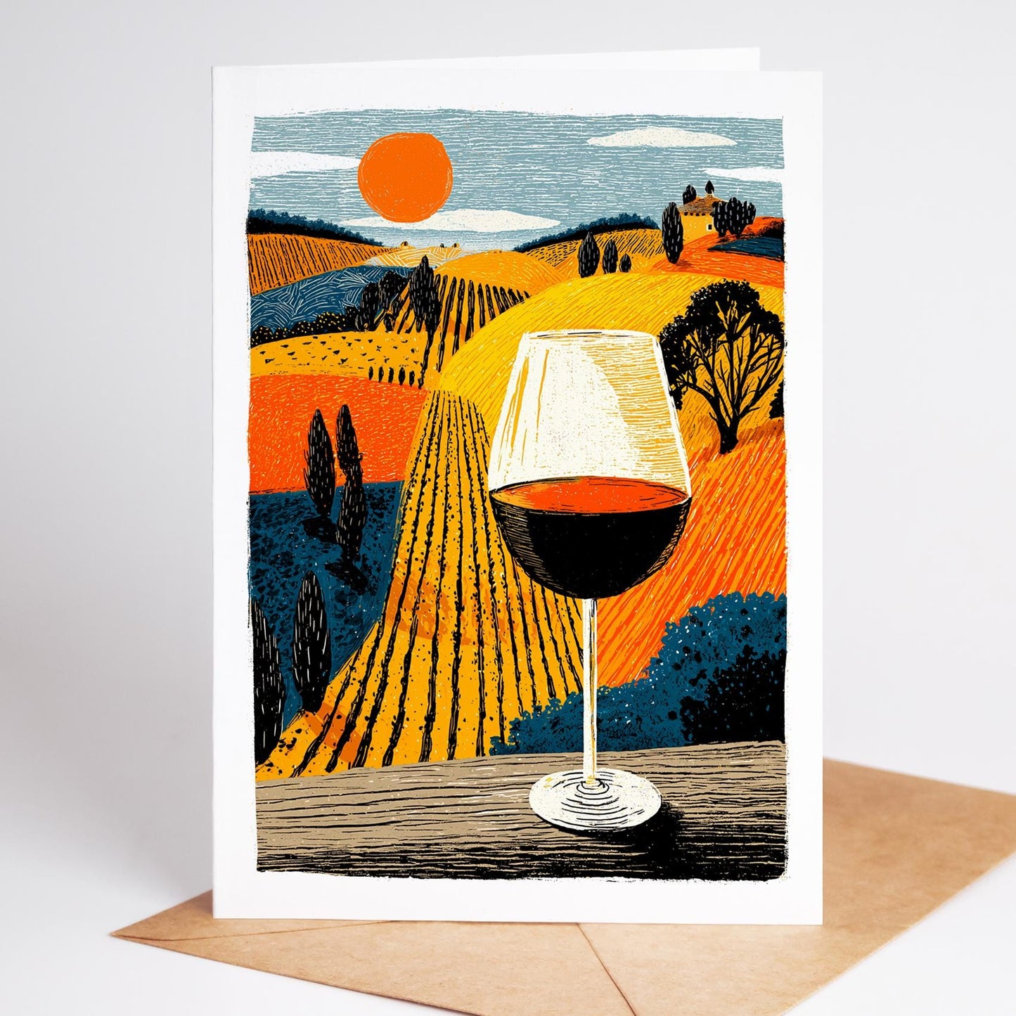 Cocktail folk-art greeting card, blank inside