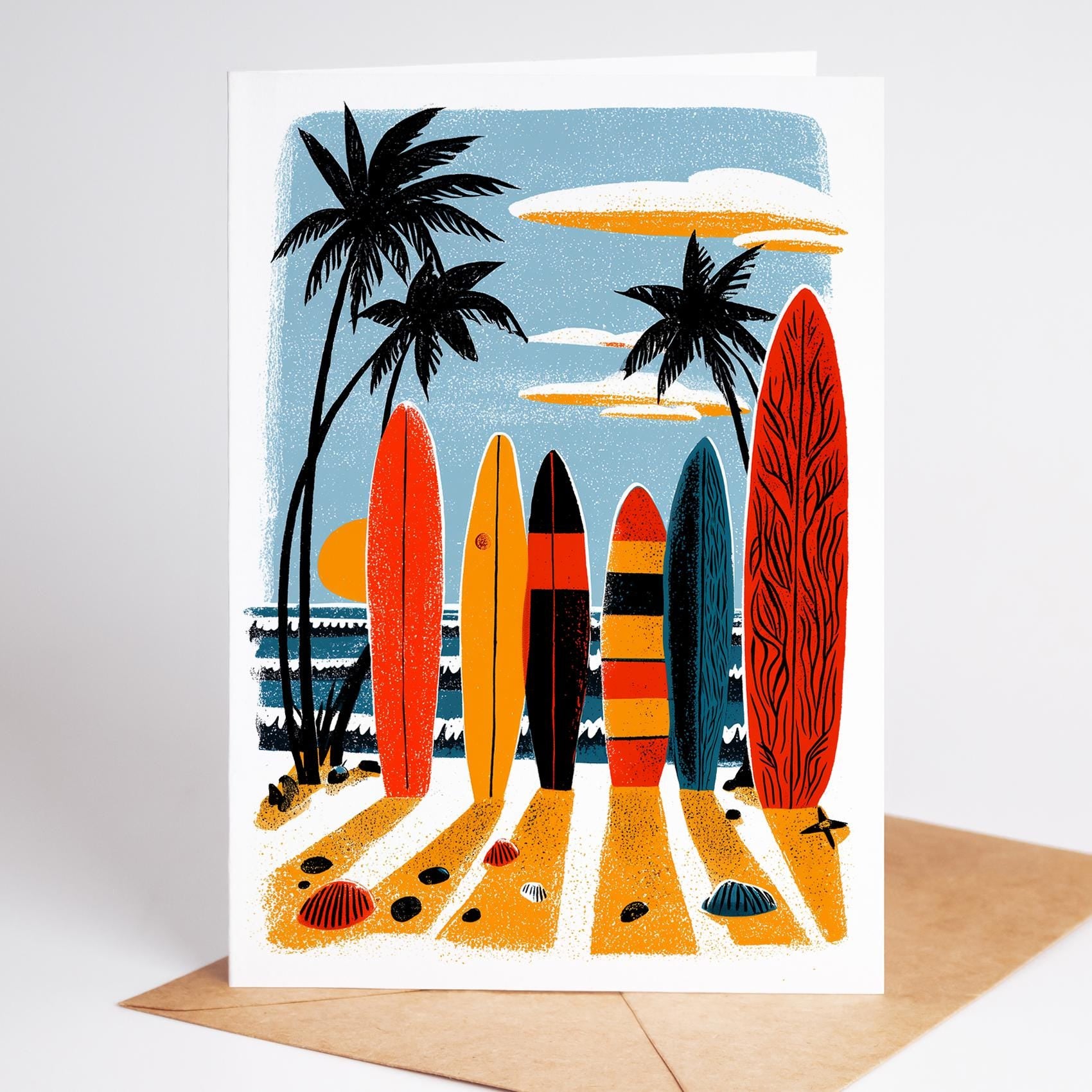 Coastal folk-art greeting card, blank inside