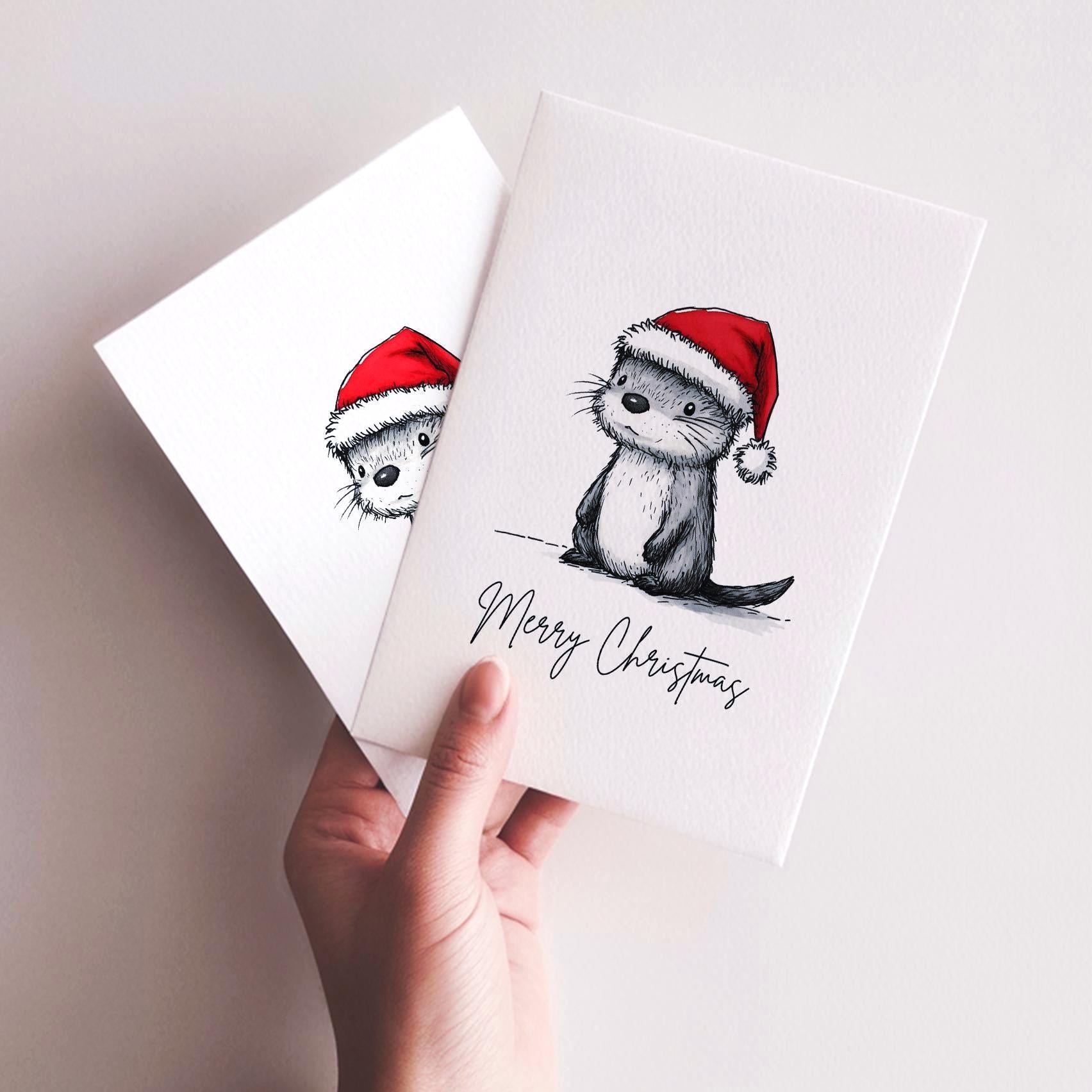 Otter folk-art greeting card, blank inside