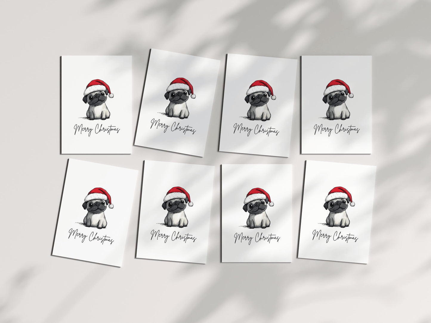 Pug folk-art greeting card, blank inside